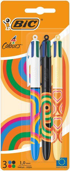 Canetas Esferográficas BIC 4 Colours Decors (Pack de 3 - Ponta Média 1,0 mm - 4 Cores)