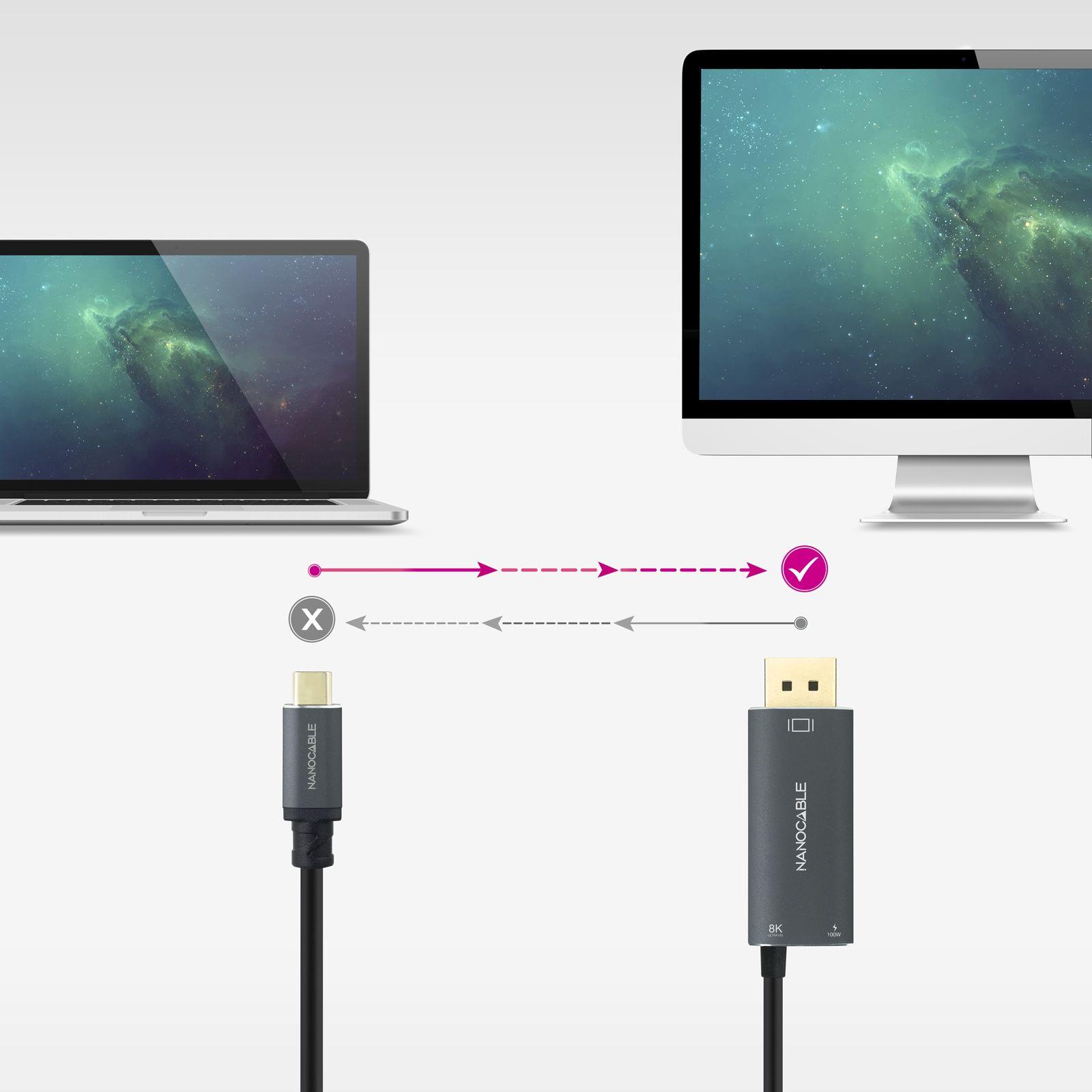 Cabo Conversor USB-C para DisplayPort NANOCABLE 10.15.5012 (1,8 m - DisplayPort + USB Type-C - USB Type-C - Preto) — miniatura 3