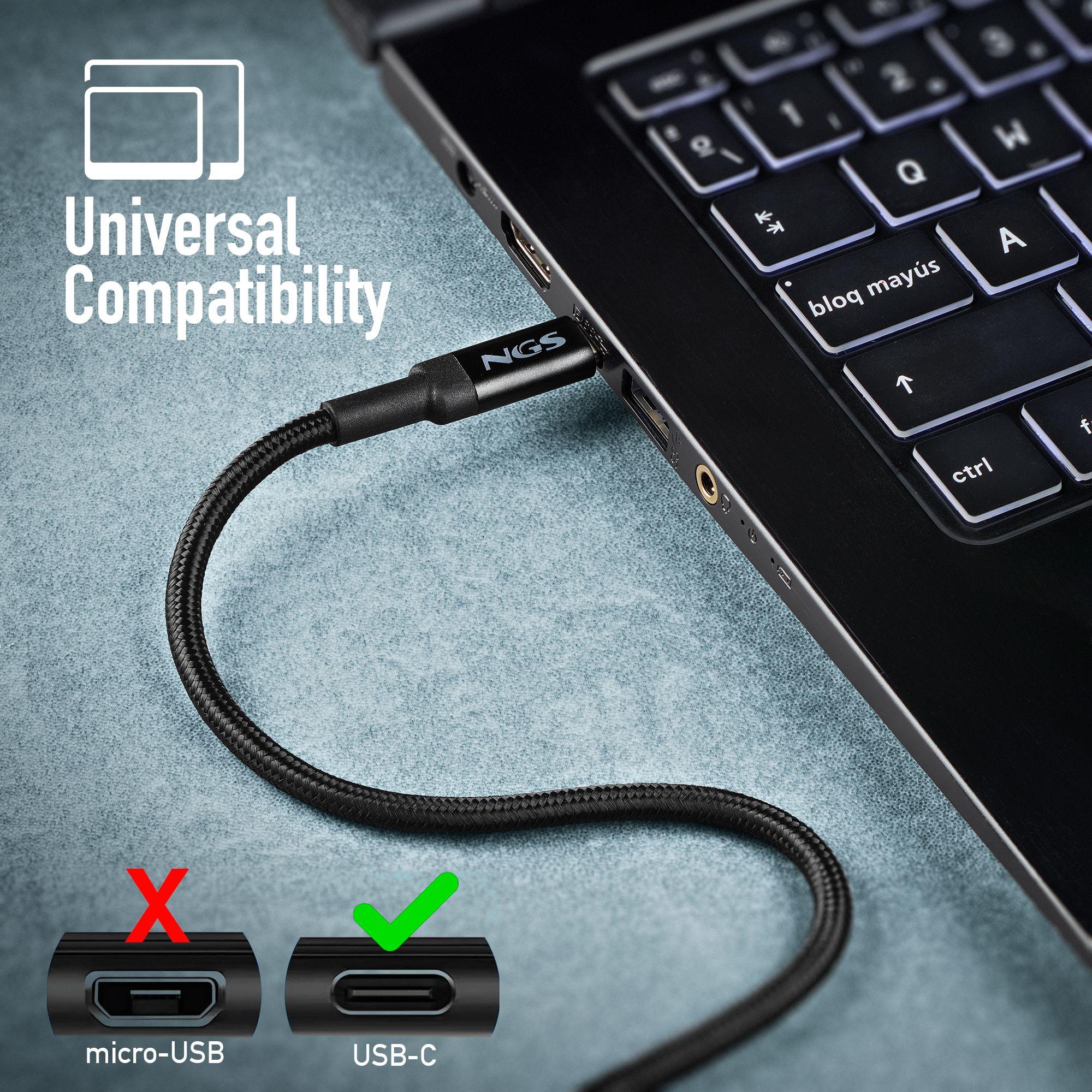 Cabo USB-C para USB-C NGS KNOT 65W-3 (3 m - USB C - Preto), miniatura 9