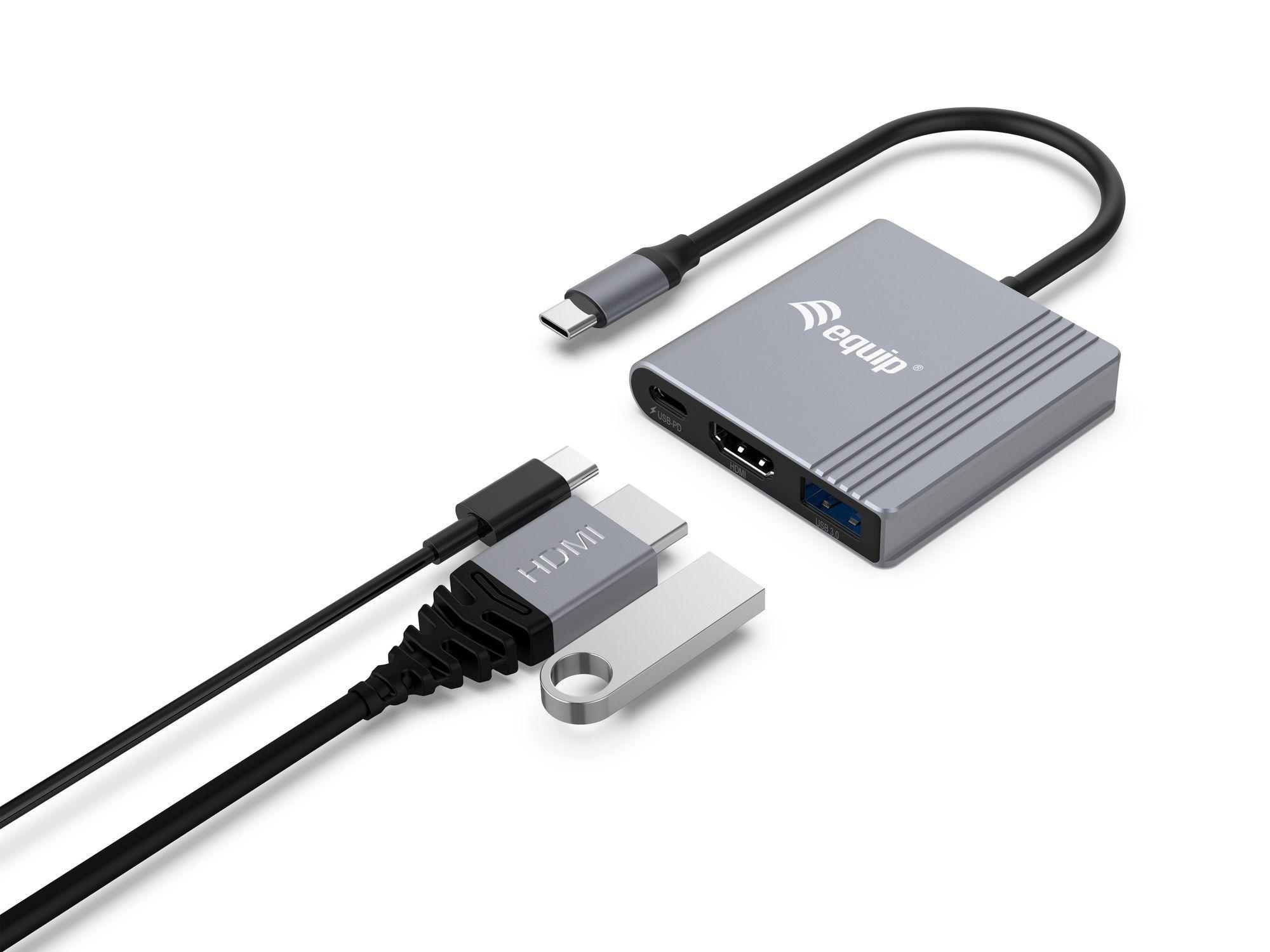 Adaptador USB-C 3 em 1 EQUIP 133488 (0,25 m - Preto e Cinzento), miniatura 2