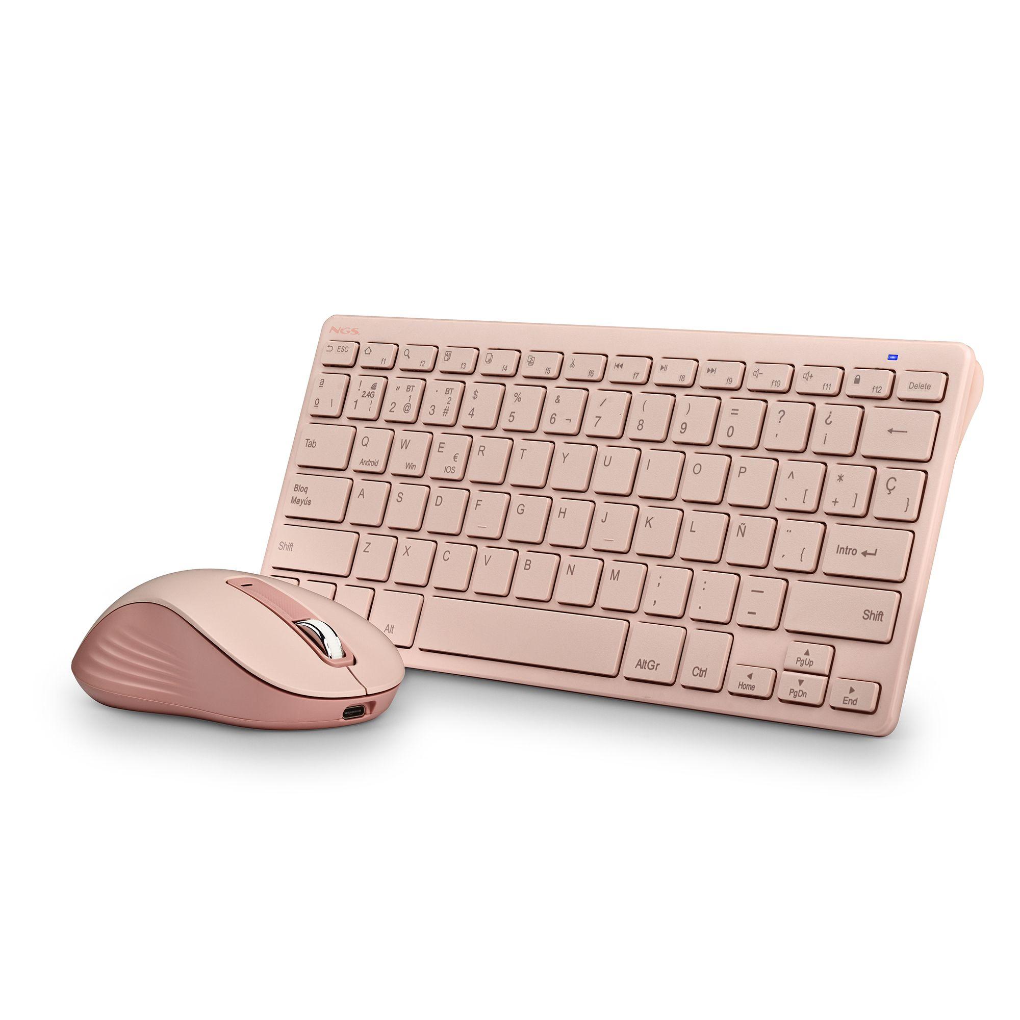 Conjunto Teclado e Rato NGS FANTASYKITPINK (Espanhol - Mini - RF Wireless + Bluetooth - Rosa), miniatura 3