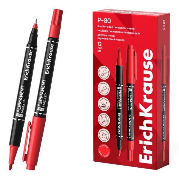 Marcador Permanente Duplo ERICHKRAUSE Double P-80 (Vermelho)