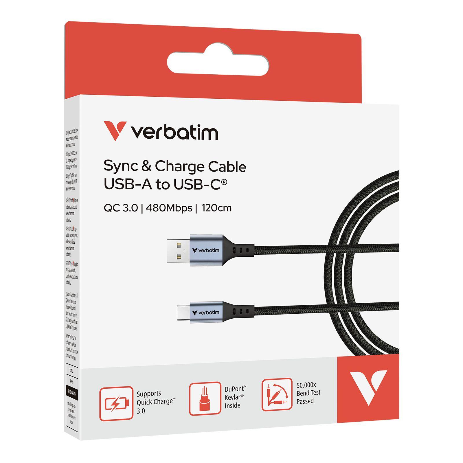 Cabo USB-A para USB-C VERBATIM 31843 (1,2 m - USB A - USB C - Preto), miniatura 5