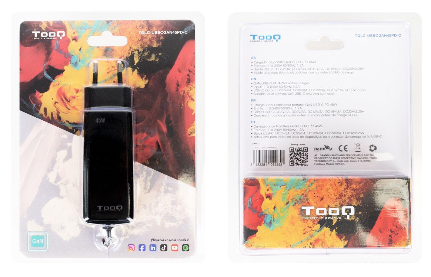Carregador de Parede TOOQ TQLC-USBCGAN45PD-C (45 W - Preto), miniatura 5