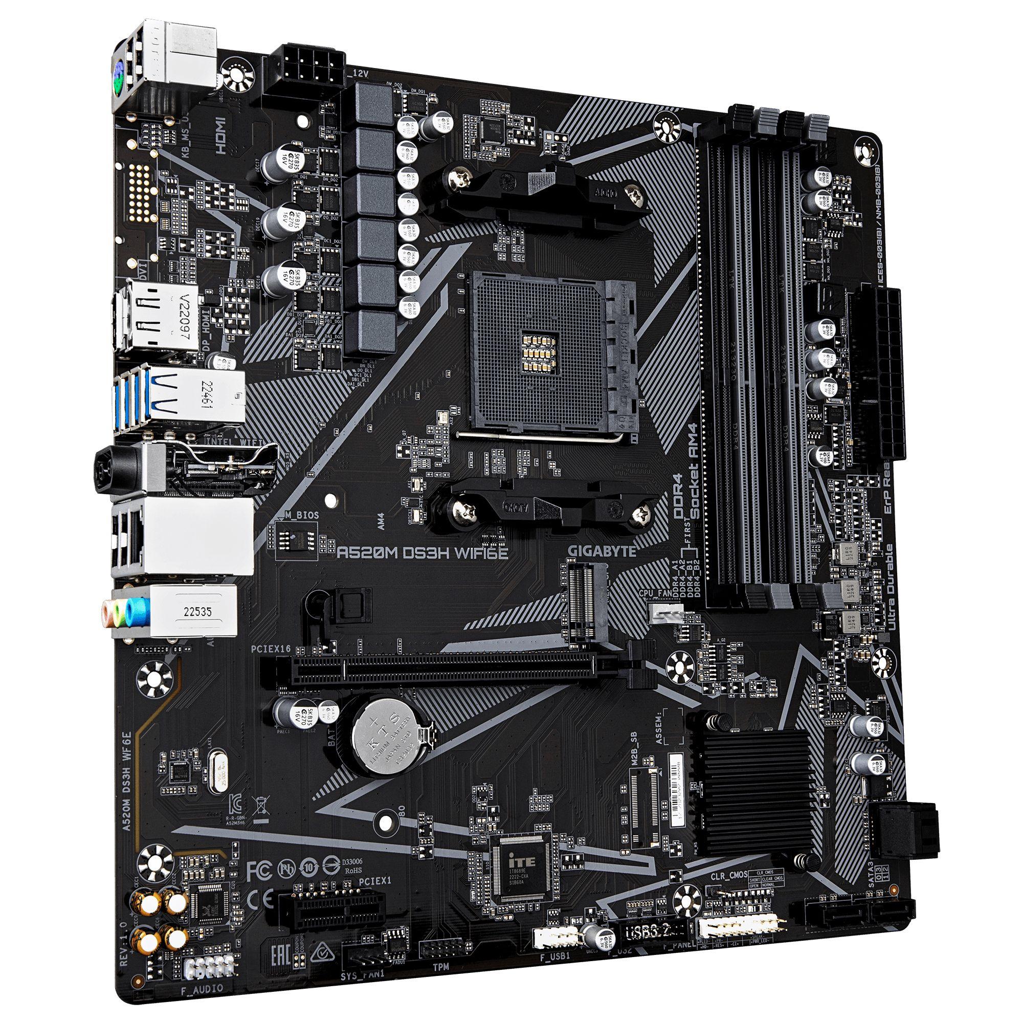 Motherboard GIGABYTE A520M DS3H WIFI6E (AM4 - micro ATX - Duplo canal - Castanho escuro), miniatura 3