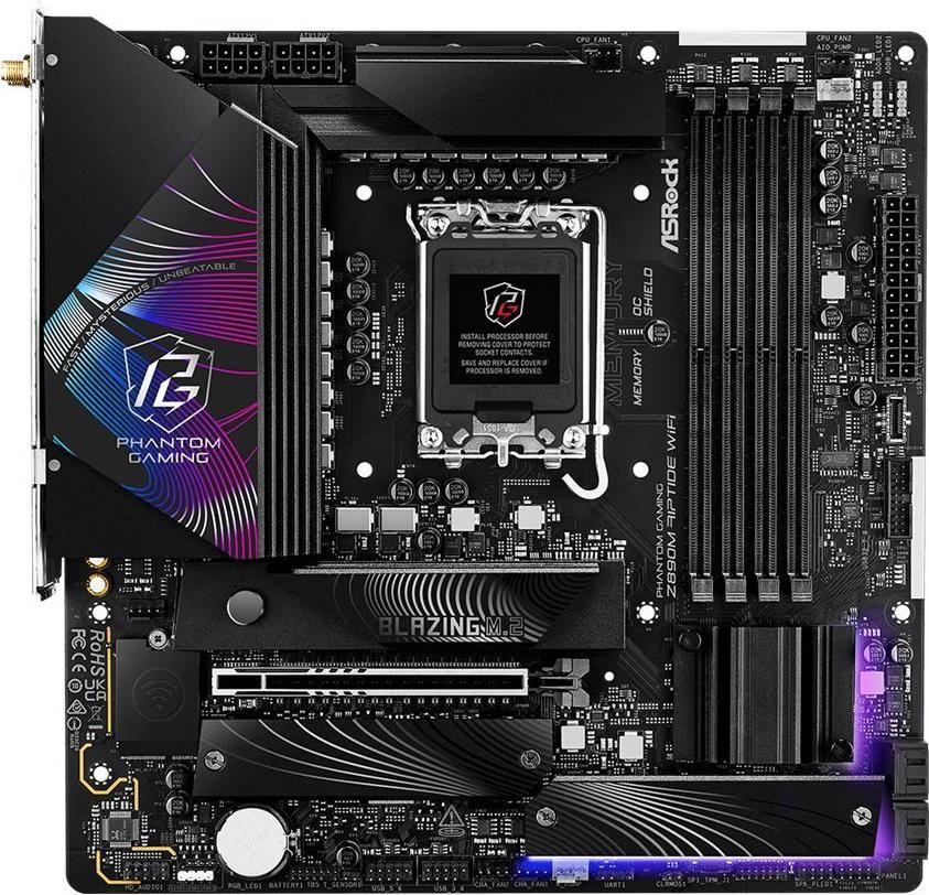 Motherboard ASROCK Z890M Riptide WiFi (LGA 1851 - Intel Core Ultra Série 2 - micro-ATX - Preto)