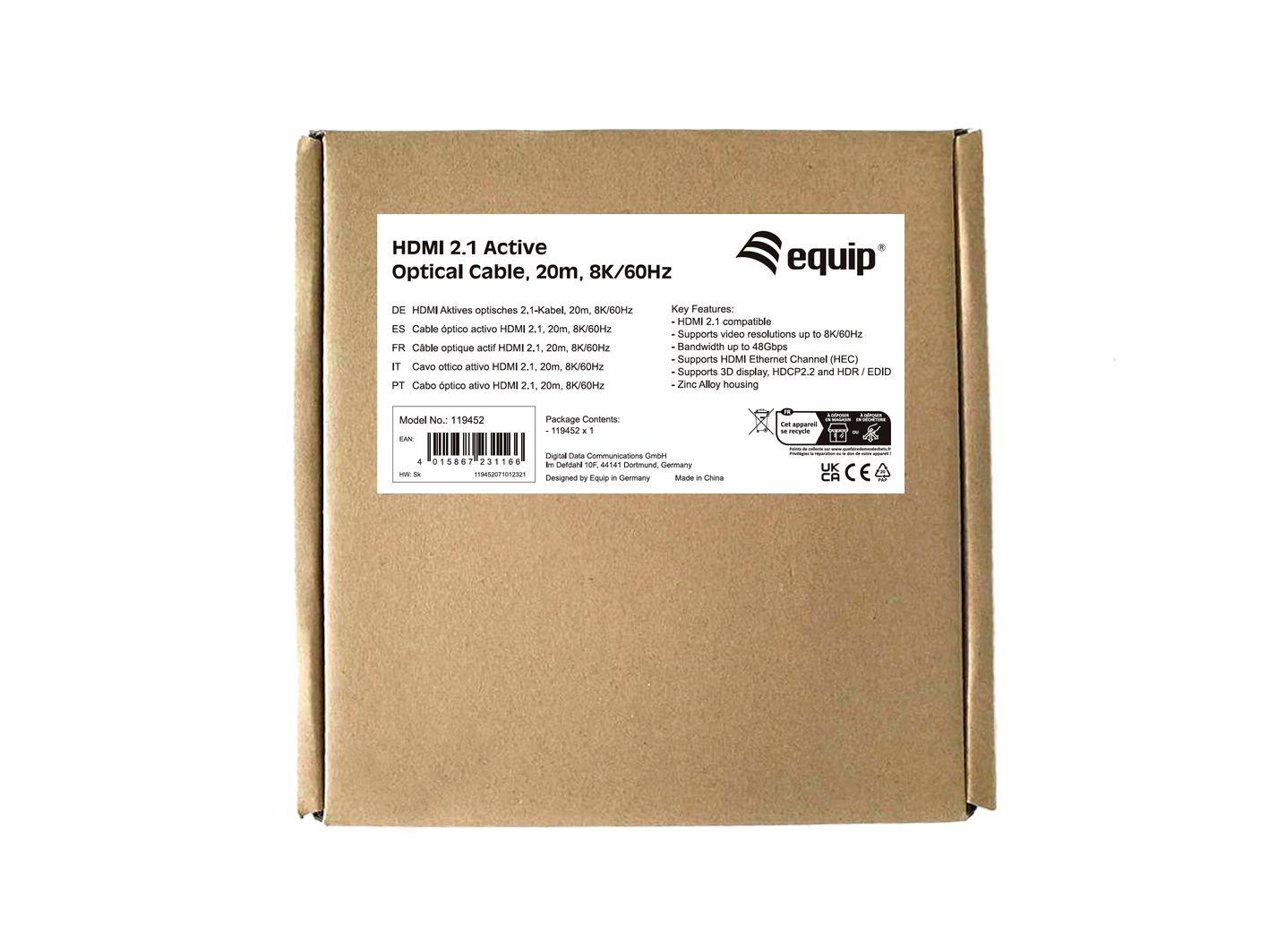 Cabo HDMI Ótico Ativo EQUIP 119452 (20 m - 120 Hz - HDMI Type A - Preto), miniatura 4