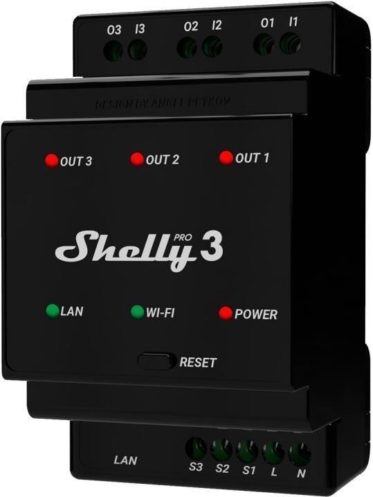 Relé Inteligente SHELLY Pro 3 (Preto)