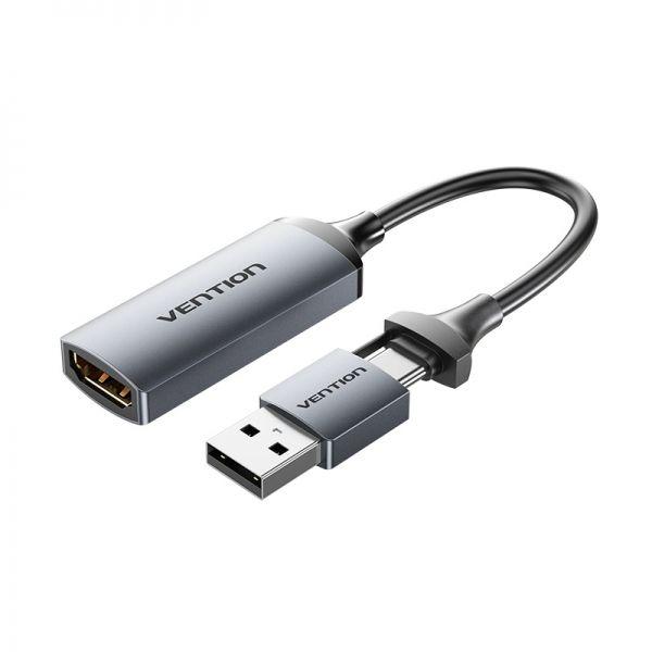 Placa de Captura VENTION ACWHA (0,1 m - USB Type-C + USB Type-A - HDMI Type A - Cinzento)