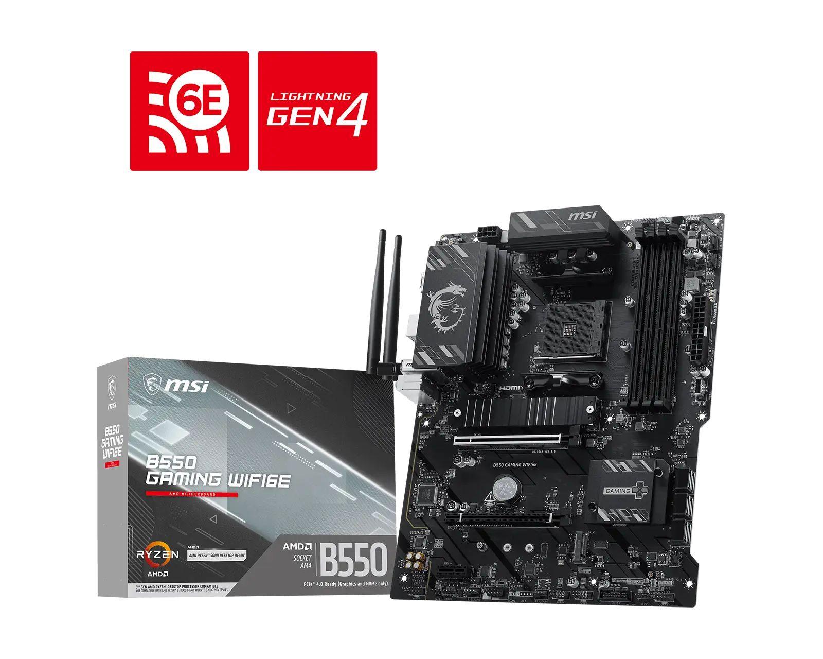 Motherboard MSI B550 GAMING WIFI6E (AM4 - ATX - Duplo canal)