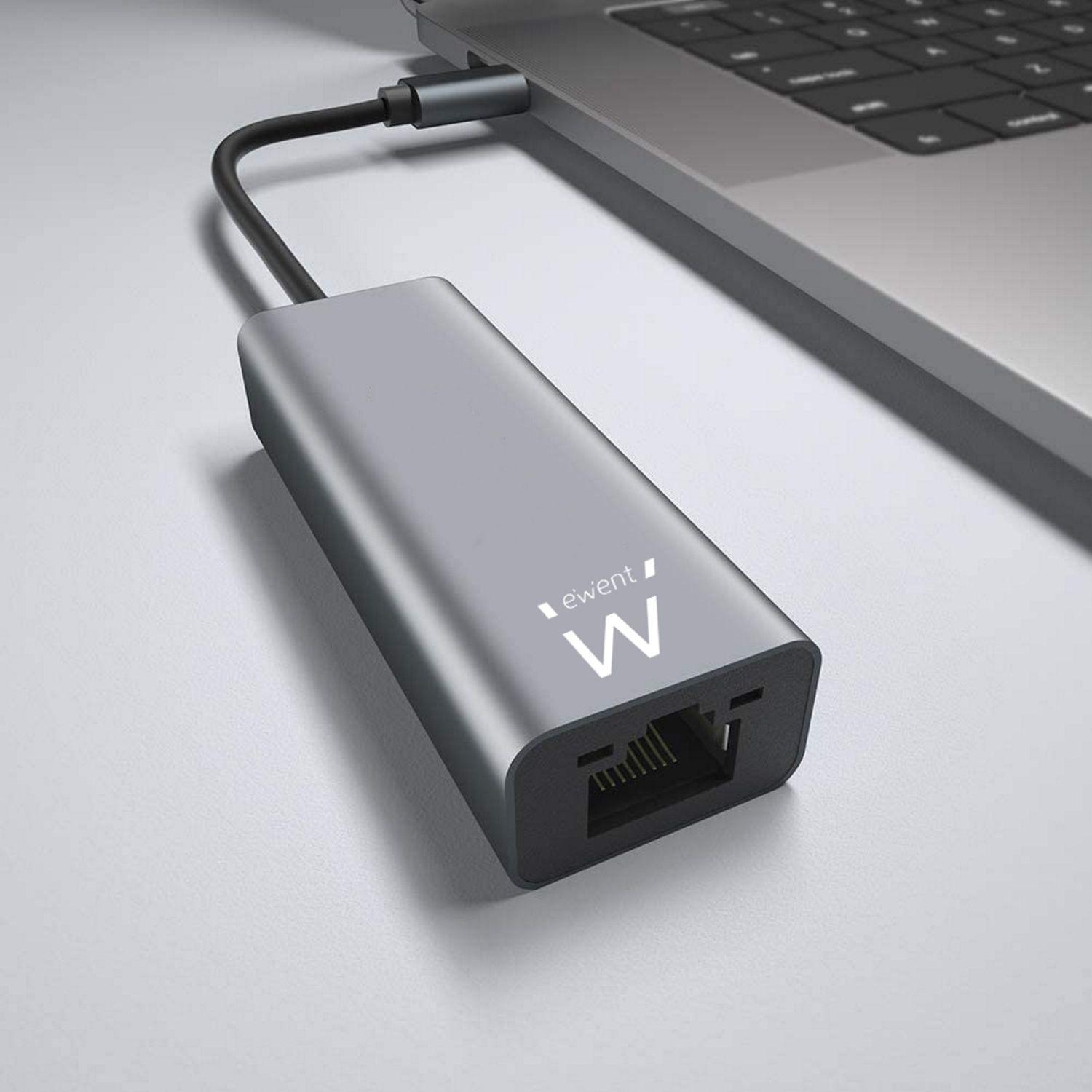Adaptador de Rede EWENT EW9818 (USB Type-C - 1000 Mbit/s - Preto e Cinzento) — miniatura 3