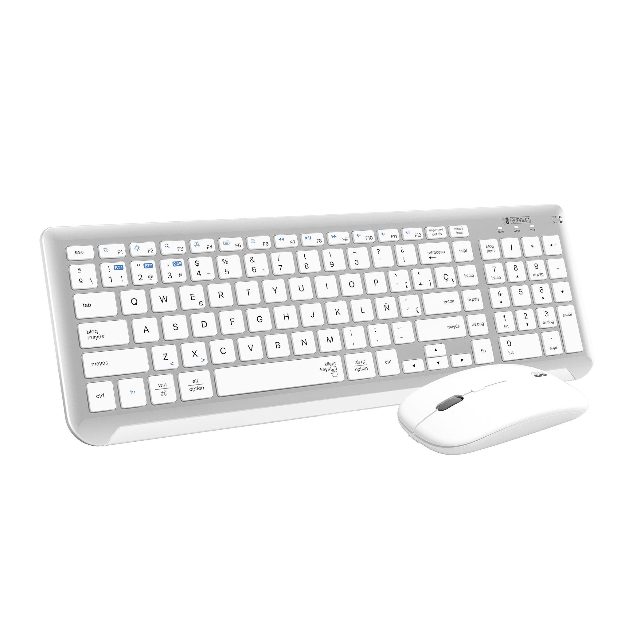 Teclado e Rato SUBBLIM Prestige Combo (Espanhol - Teclas tesoura - 98% - Prateado e Branco)