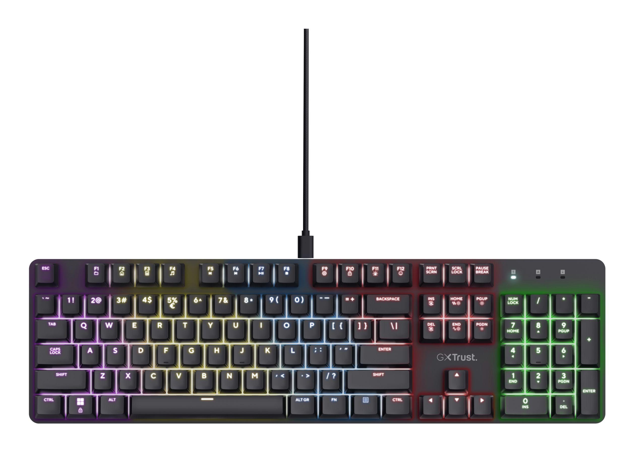 Teclado Gaming Mecânico TRUST GAMING GXT 871 Zora (Espanhol - Interruptor de chave mecânico - Tamanho completo - Preto)