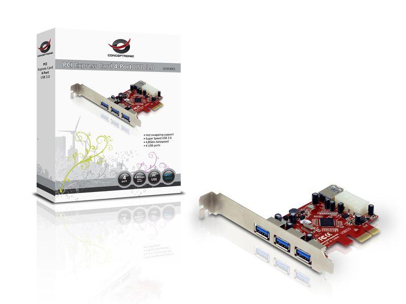 Placa de Expansão PCIe CONCEPTRONIC C4USB3EXI (Vermelho e Prateado) — miniatura 5