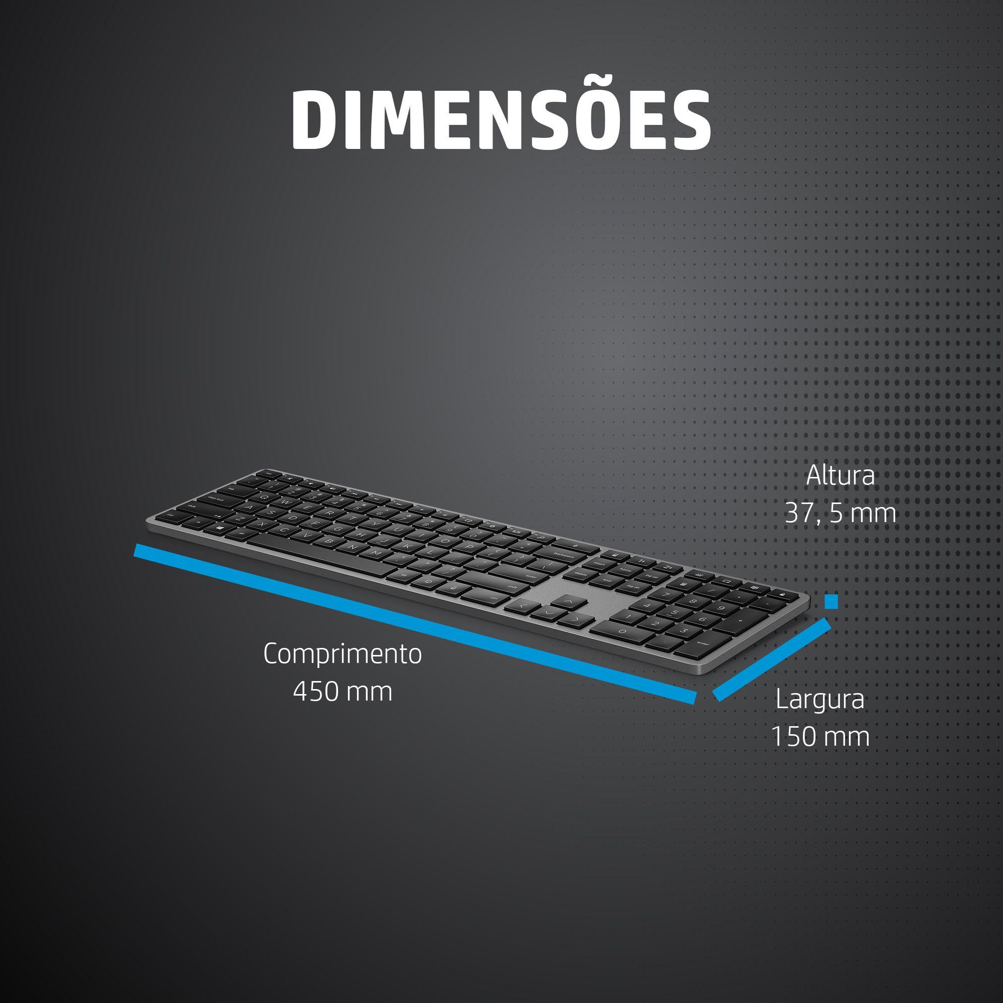 Teclado HP 975 (Teclas tesoura - Tamanho grande - RF Wireless + Bluetooth - Preto), miniatura 5