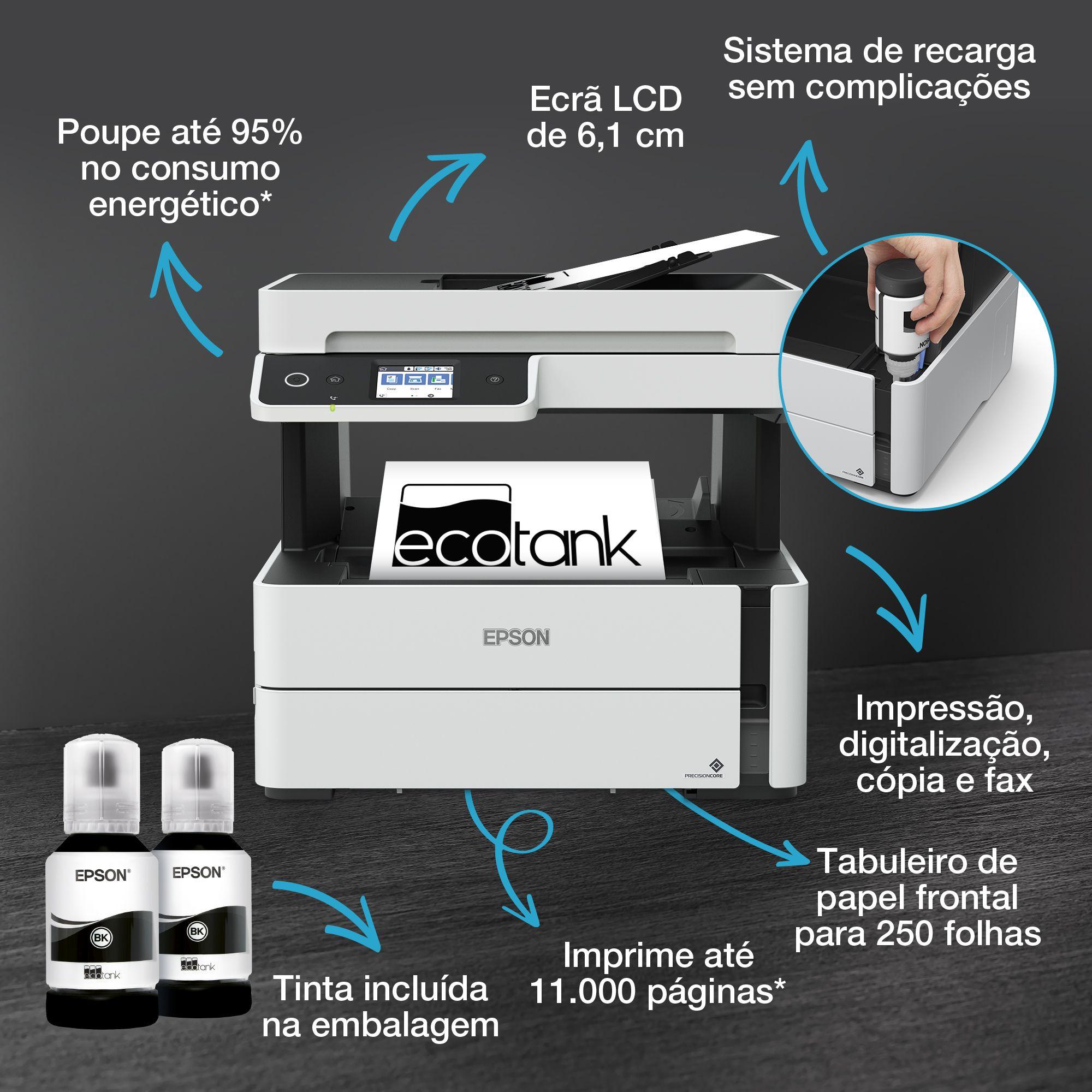 Impressora Multifunções EPSON EcoTank ET-M3180 (A4 - Impressão a preto e branco - 250 folhas - Preto e Branco), miniatura 5