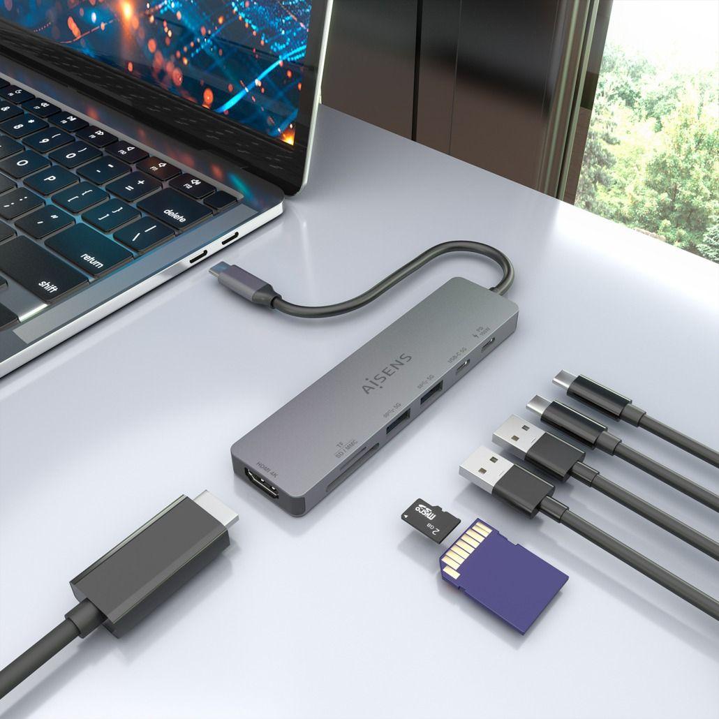 Dock USB-C AISENS ASUC-7P048-GR (0,15 m - Cinzento), miniatura 6