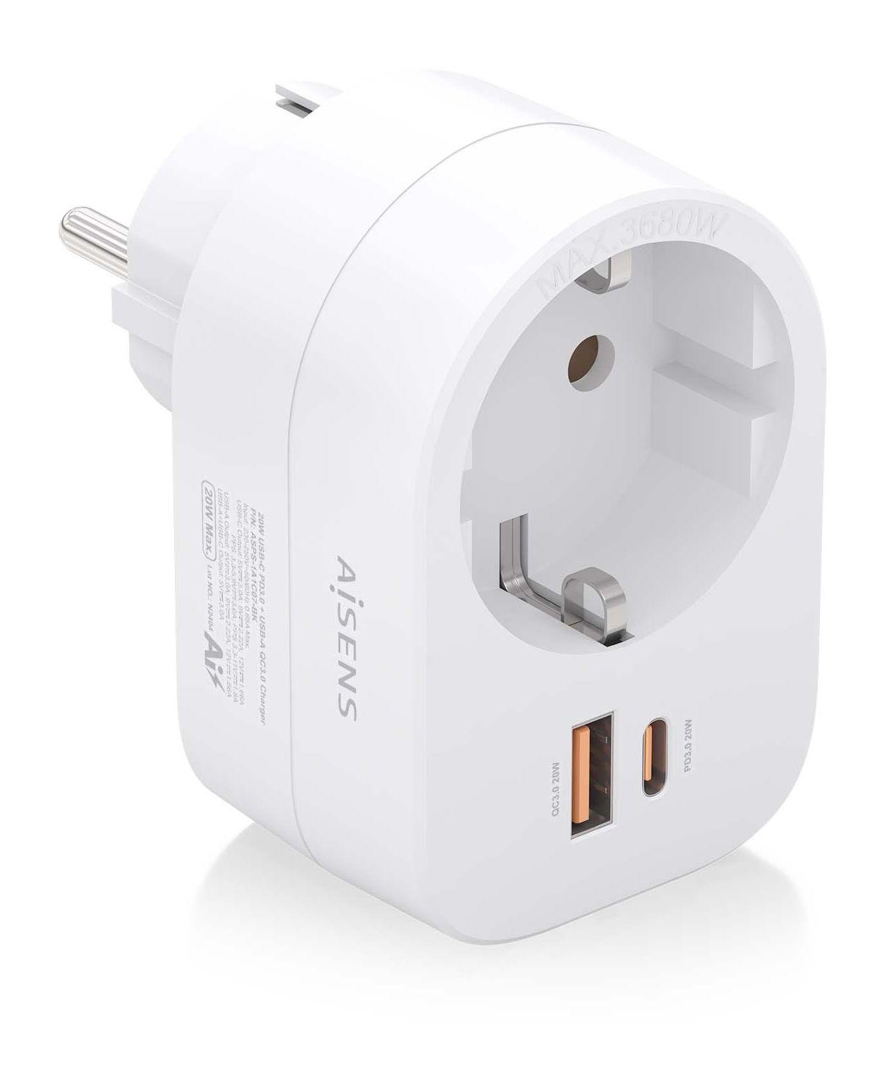 Extensão de Tomada de Parede AISENS ASPS-1A1C06-W (3680 W - 20 W - Branco), imagem 1