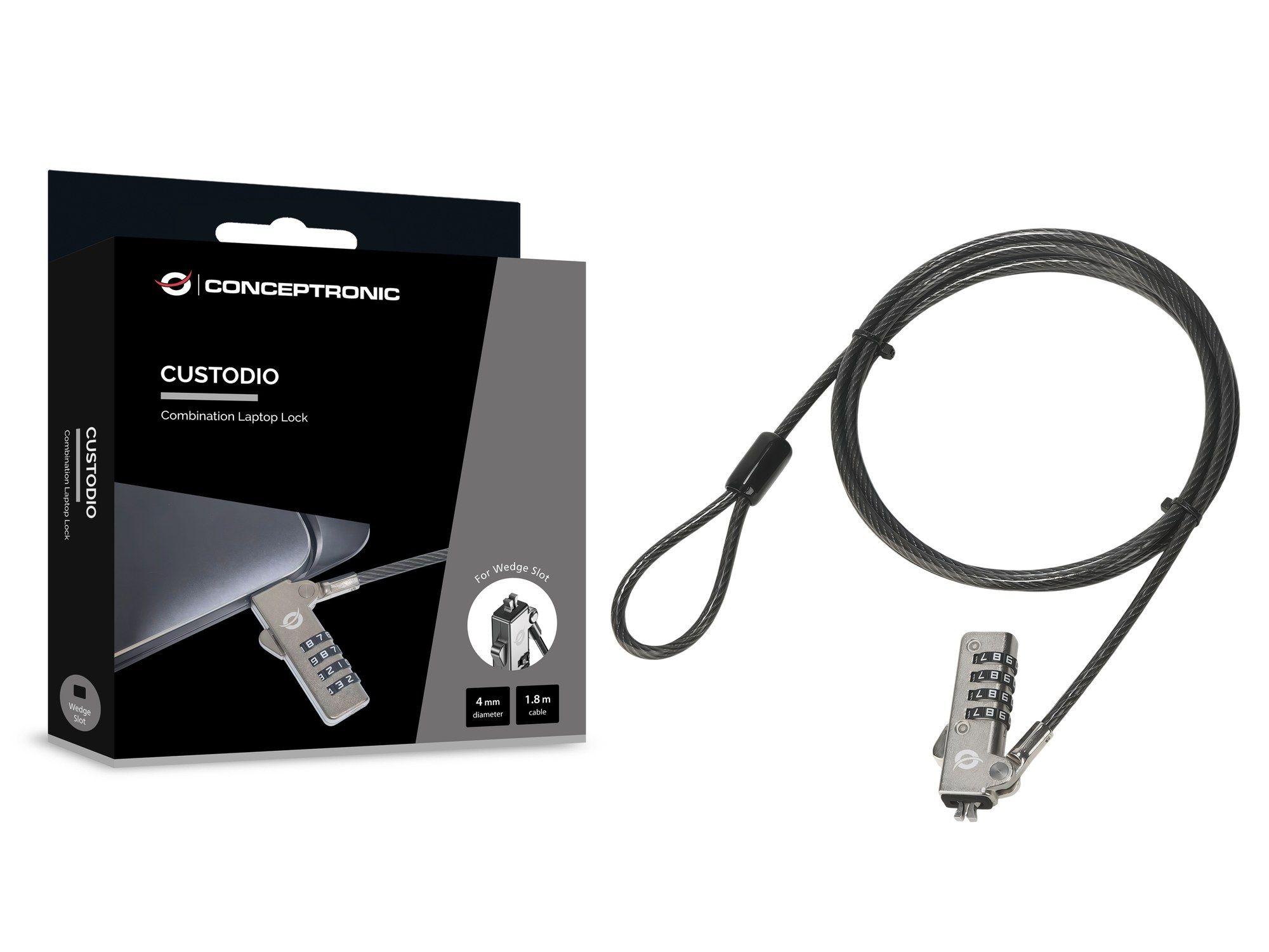 Cadeado Antirroubo CONCEPTRONIC CUSTODIO01BW (Cabo 1,8 m - Fecho com combinação - Preto) — miniatura 2