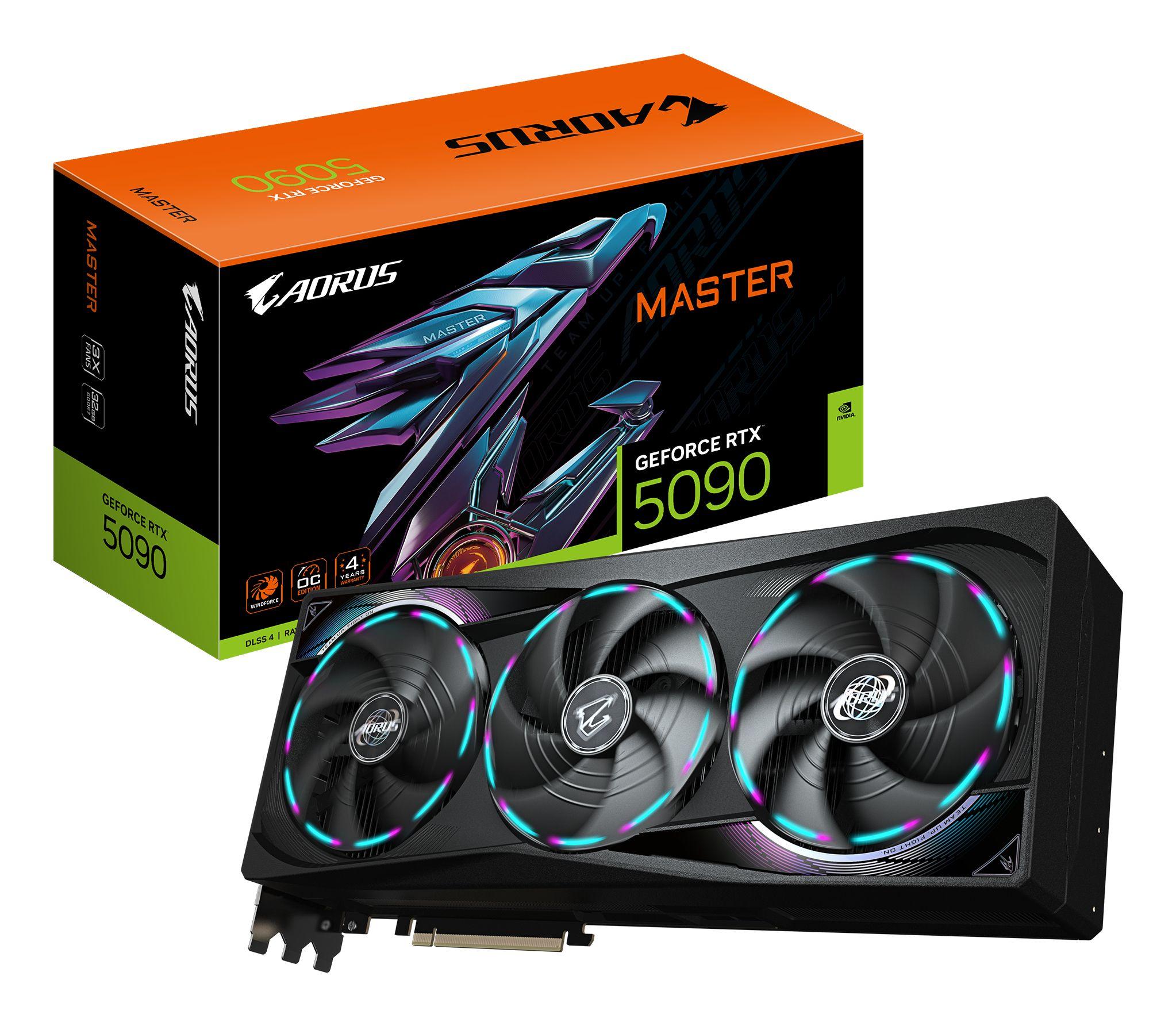 Placa Gráfica GIGABYTE AORUS GeForce RTX 5090 MASTER 32G OC Edition (GeForce RTX 5090 - 28000 MHz - 32 GB - Preto)
