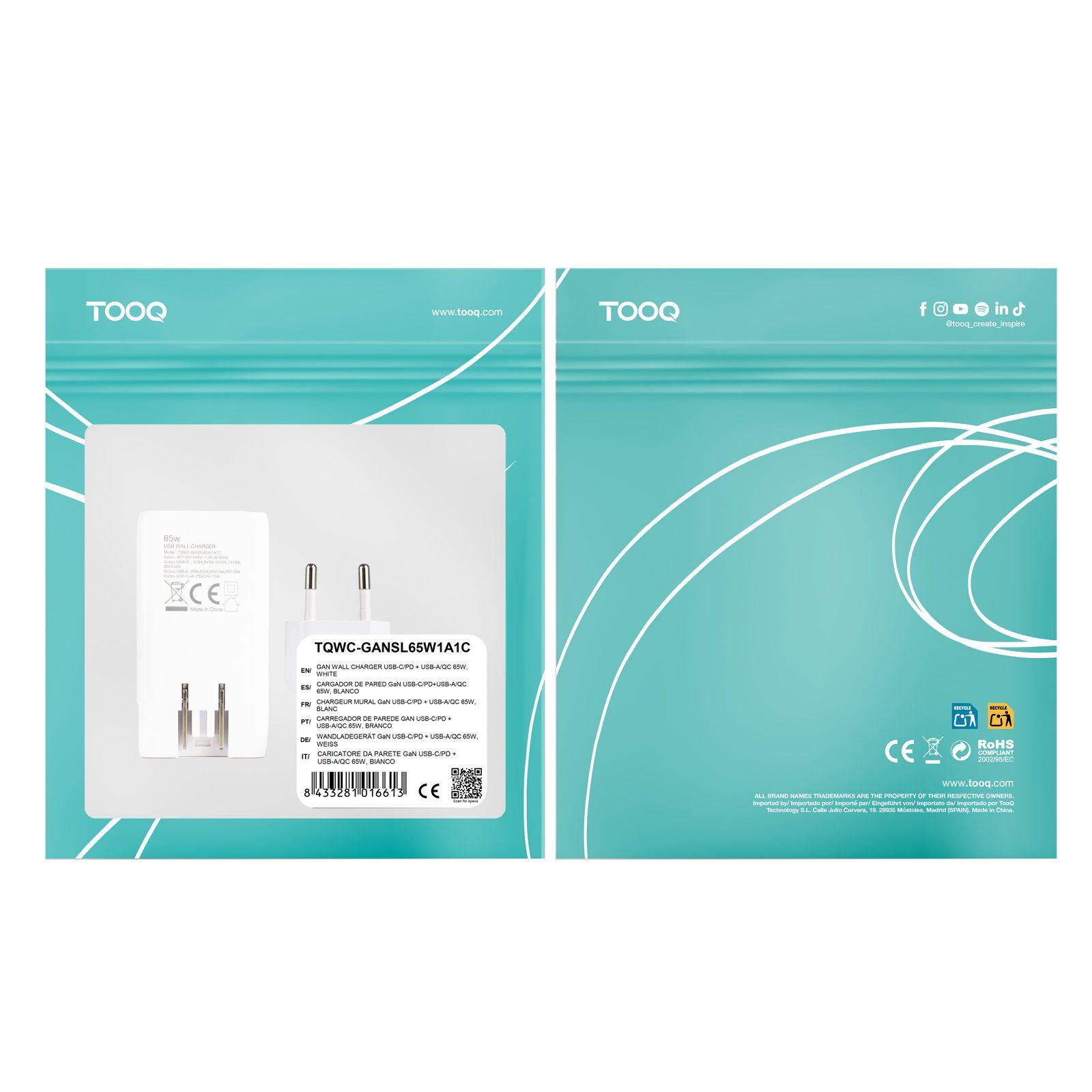 Carregador de Parede TOOQ TQWC-GANSL65W1A1C (65 W - Branco), miniatura 9