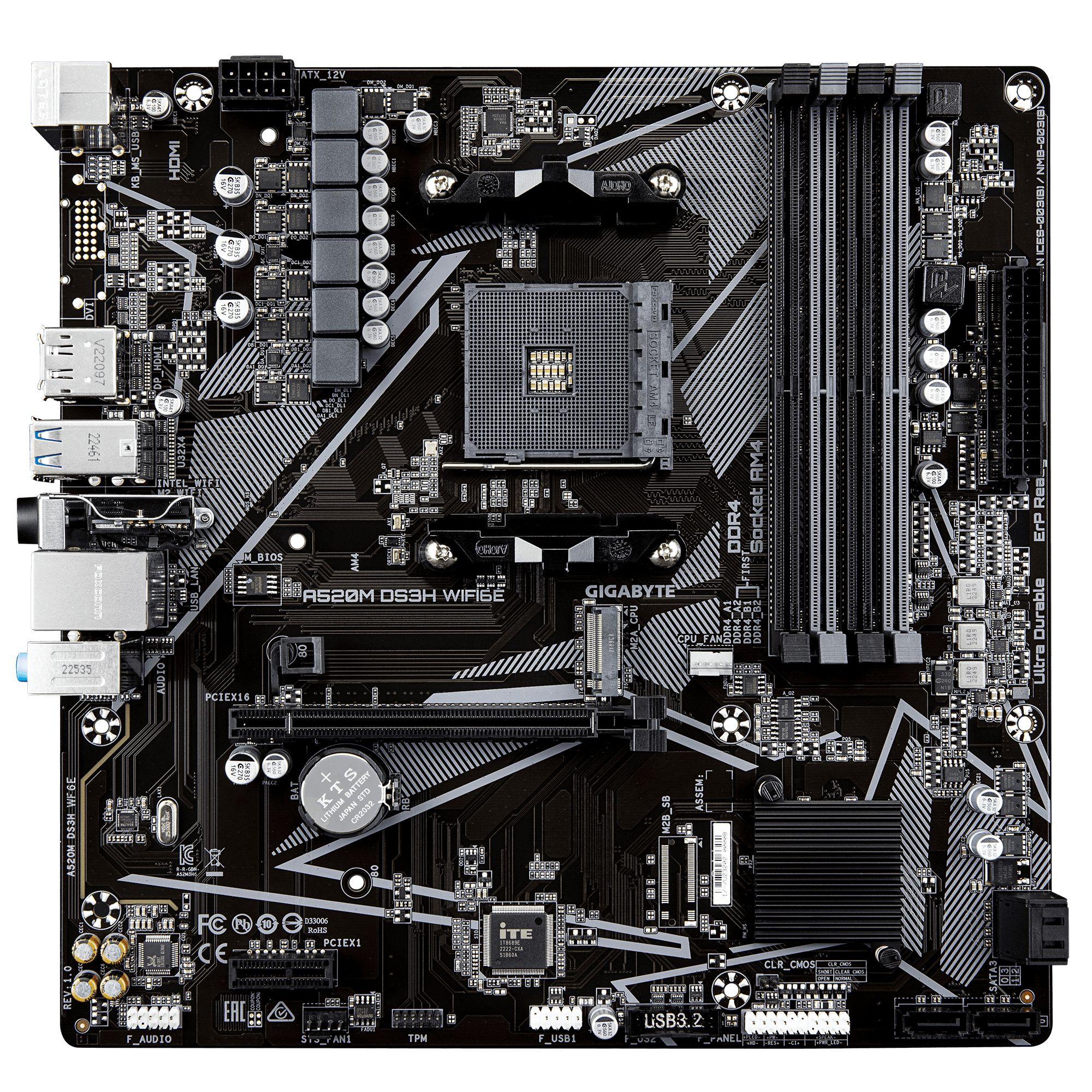 Motherboard GIGABYTE A520M DS3H WIFI6E (AM4 - micro ATX - Duplo canal - Castanho escuro), miniatura 2