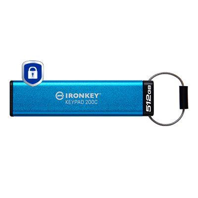 Pen USB KINGSTON IronKey Keypad 200 (512 GB - Manga - Sleeve - Azul)