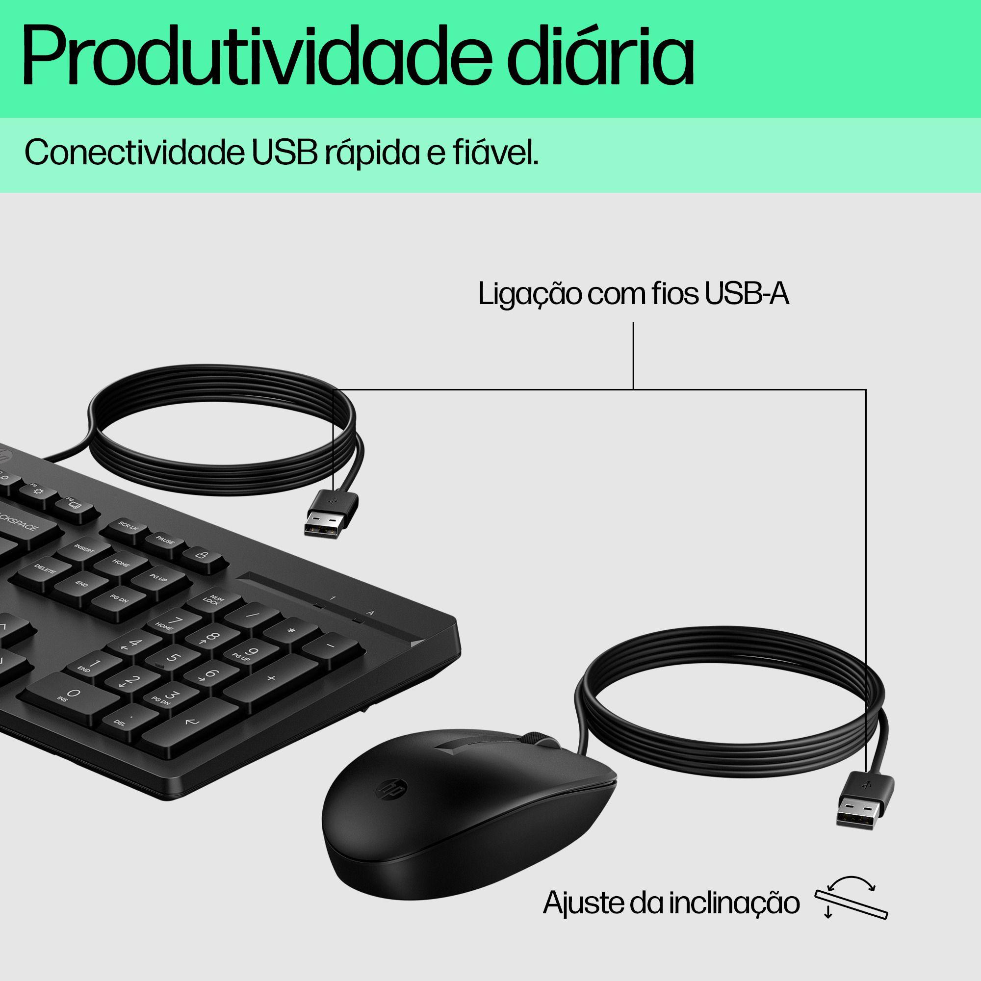 Conjunto de Teclado e Rato HP Combo 225 (Plunger - Tamanho completo - USB - Preto), miniatura 3