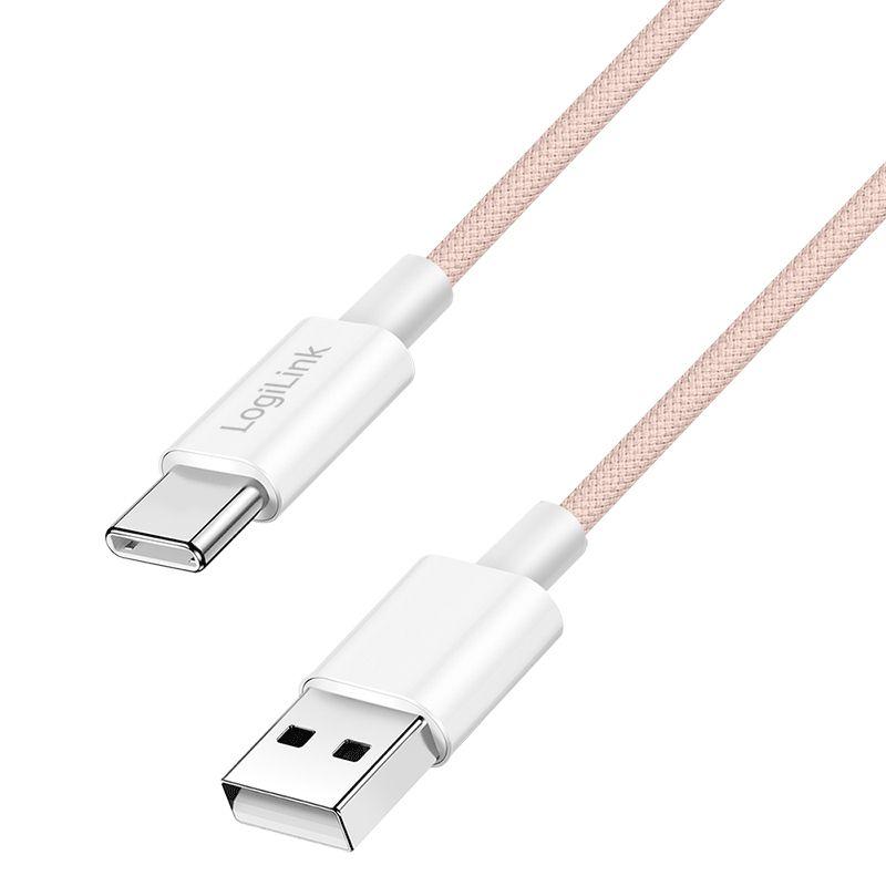Cabo USB LOGILINK CU0324 (1 m - USB-A - USB-C - Rosa)