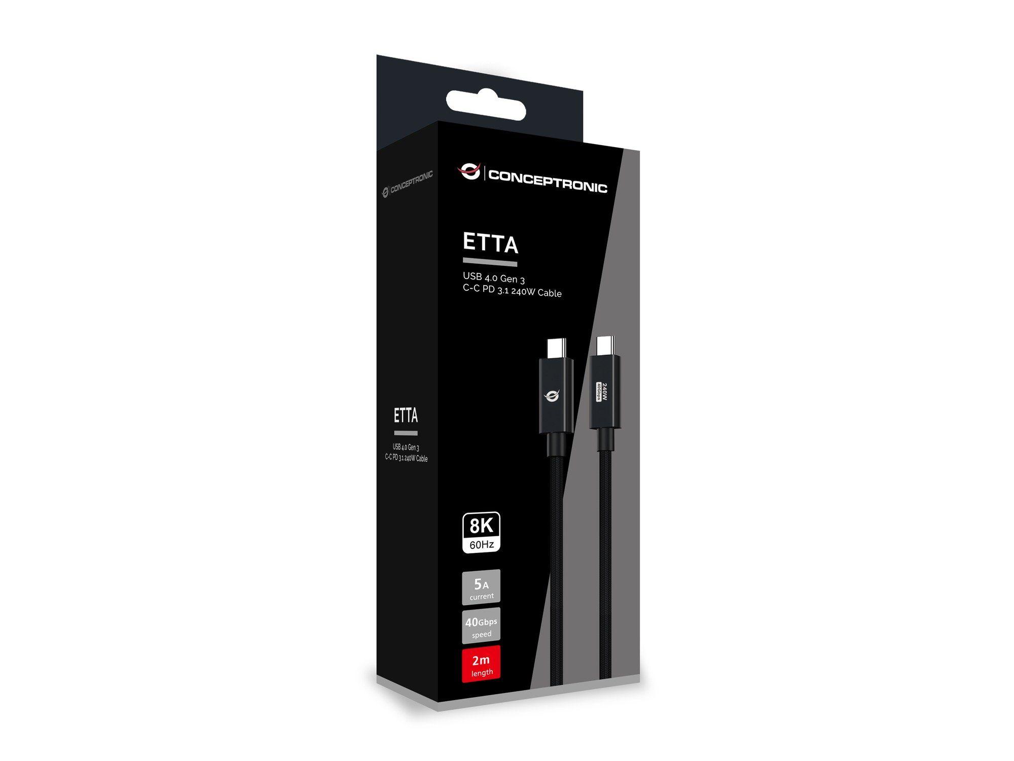 Cabo USB-C CONCEPTRONIC ETTA04B20 (2 m - USB C - Preto) — miniatura 4