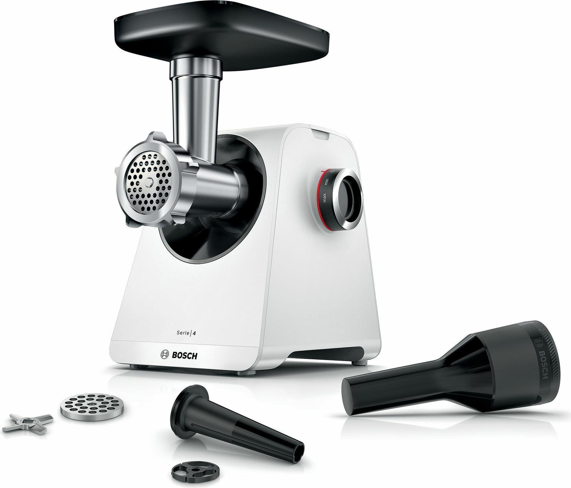 Picadora de Carne BOSCH Serie 4 MFWS420W (1300 W - Aço inoxidável - Altura 24,7 cm - Branco/Preto)