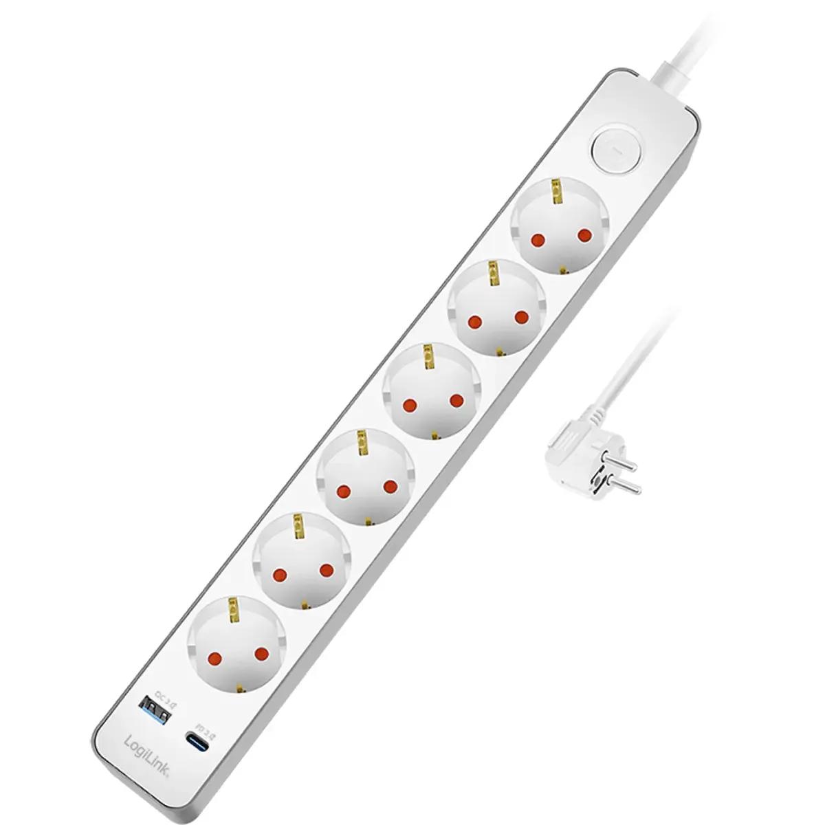 Bloco de Tomadas LOGILINK LPS288U (1x USB-A, 1x USB-C - CEE 7/3)