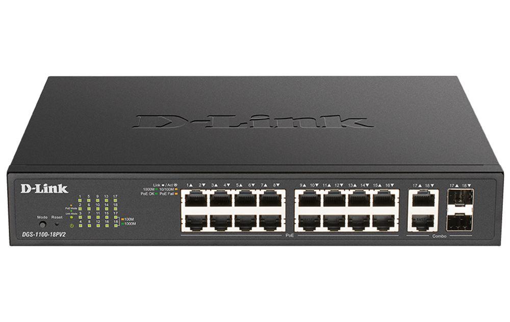 Switch Smart Managed D-LINK DGS-1100-18PV2 (Gigabit Ethernet - 10, 100, 1000 Mbit/s - 36 Gbit/s - Preto)
