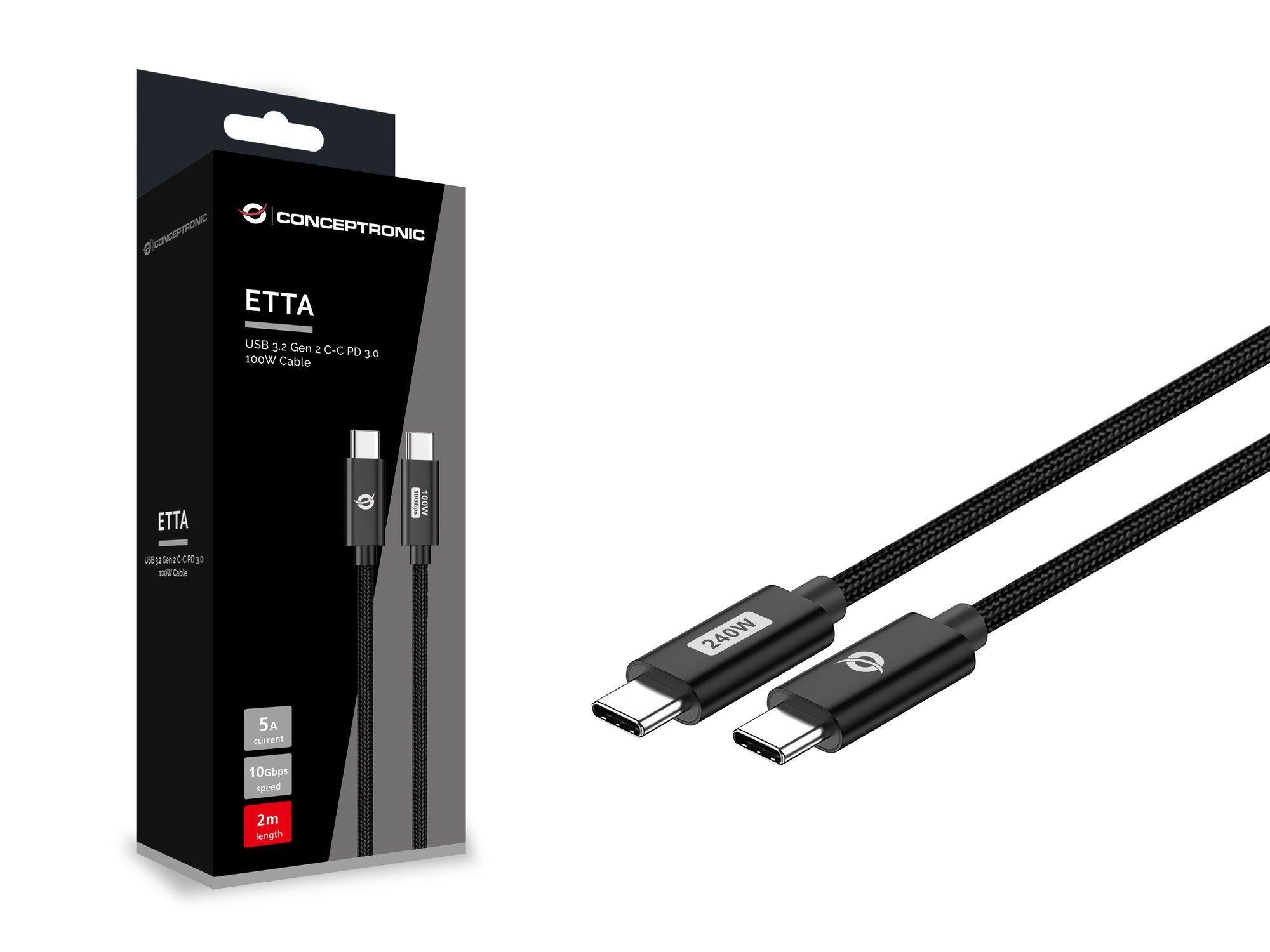 Cabo USB-C CONCEPTRONIC ETTA03B12 (1,2 m - USB C - Preto) — miniatura 3