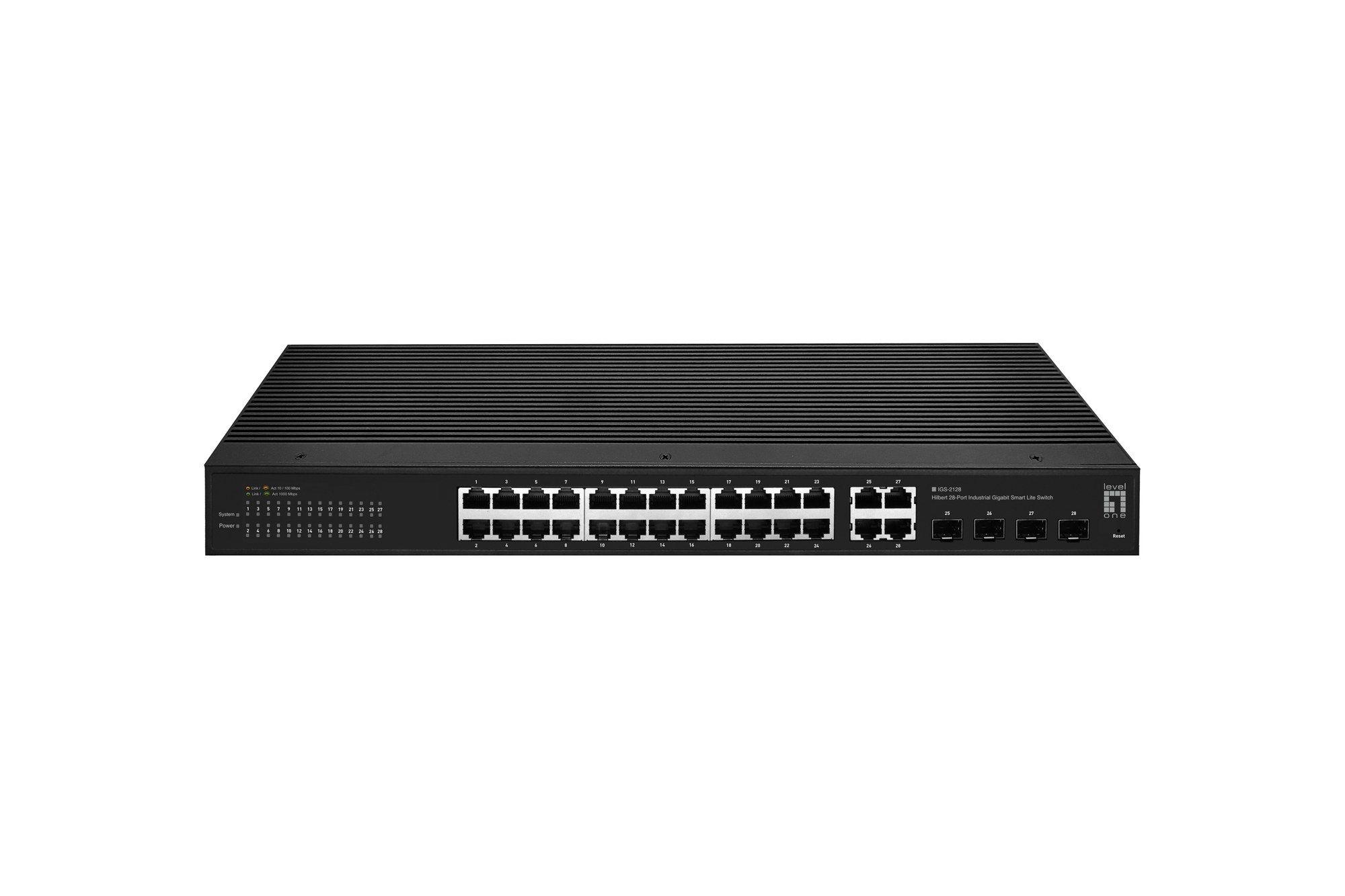 Switch Gerido Industrial LEVELONE IGS-2128 (Gigabit Ethernet - 4,1 MB - 56 Gbit/s - Preto)