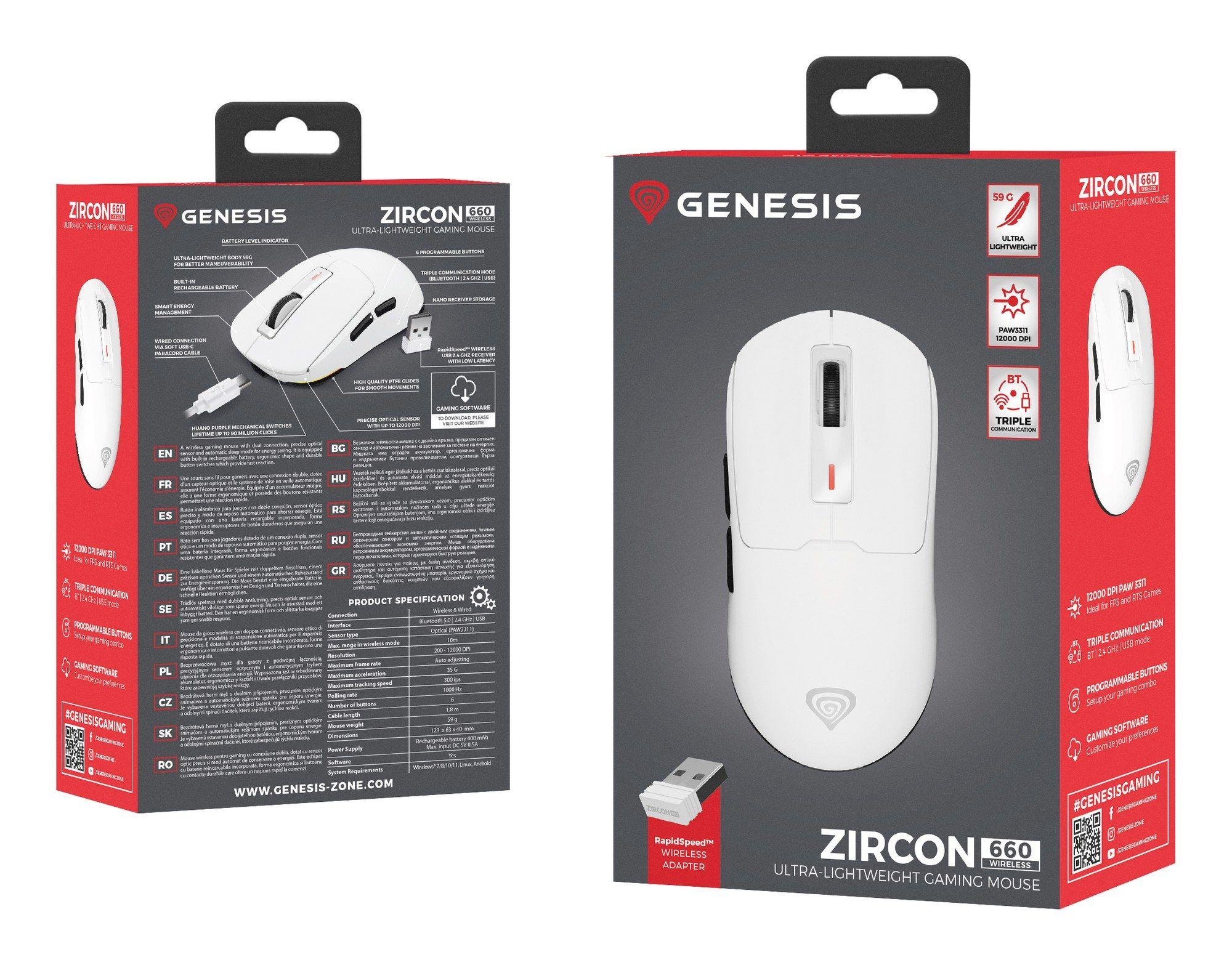 Rato GENESIS Zircon 660 (Mão direita - 12000 DPI - Ótico - Branco) — miniatura 14