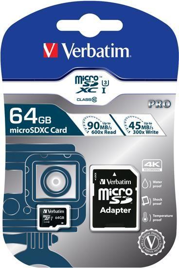 Cartão de Memória VERBATIM 47042 (64GB - Classe 10 - 90 MB/s - Preto)