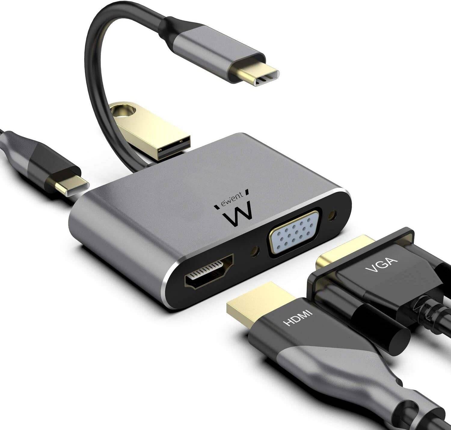 Adaptador USB-C EWENT EW9700 (0,15 m - HDMI + VGA - Preto), miniatura 3
