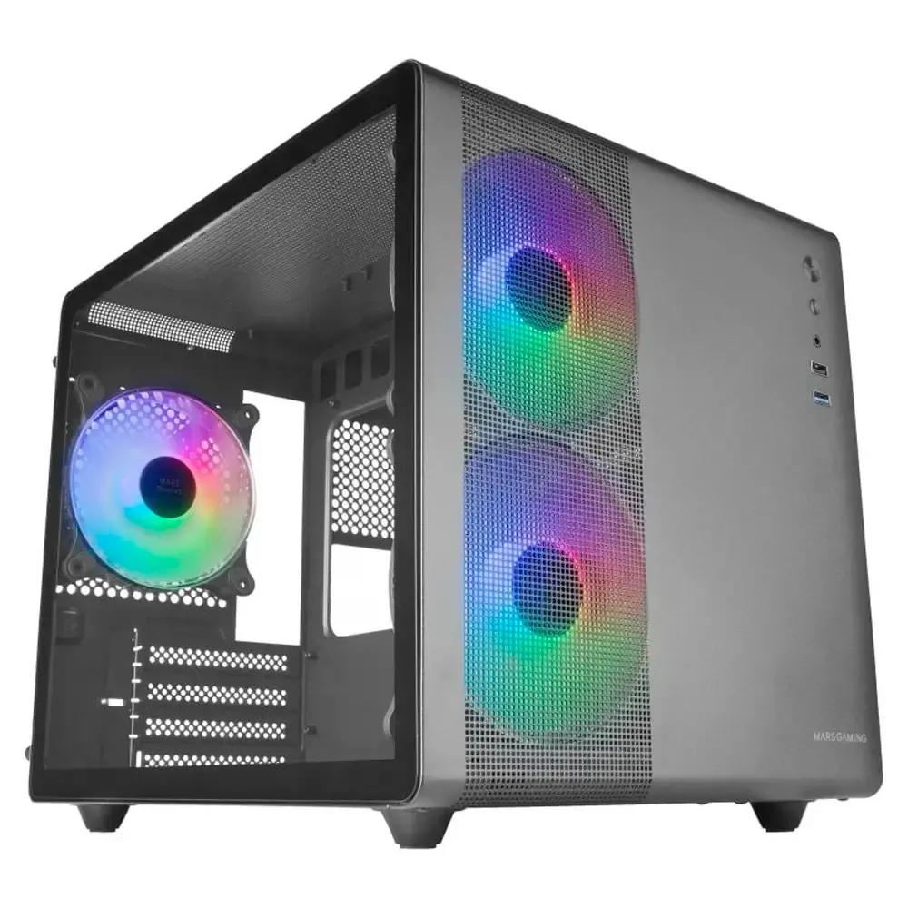 Caixa Micro-ATX MARS GAMING MC400 (Micro ATX, Mini-ITX - Mini Tower - Metal, malha, vidro temperado - Preto) — miniatura 3