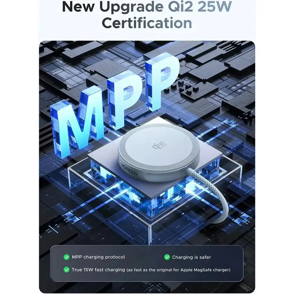 Carregador Sem Fios para Automóvel UGREEN MagFlow 55959 (25 W - Smartphone - Cinzento), miniatura 3