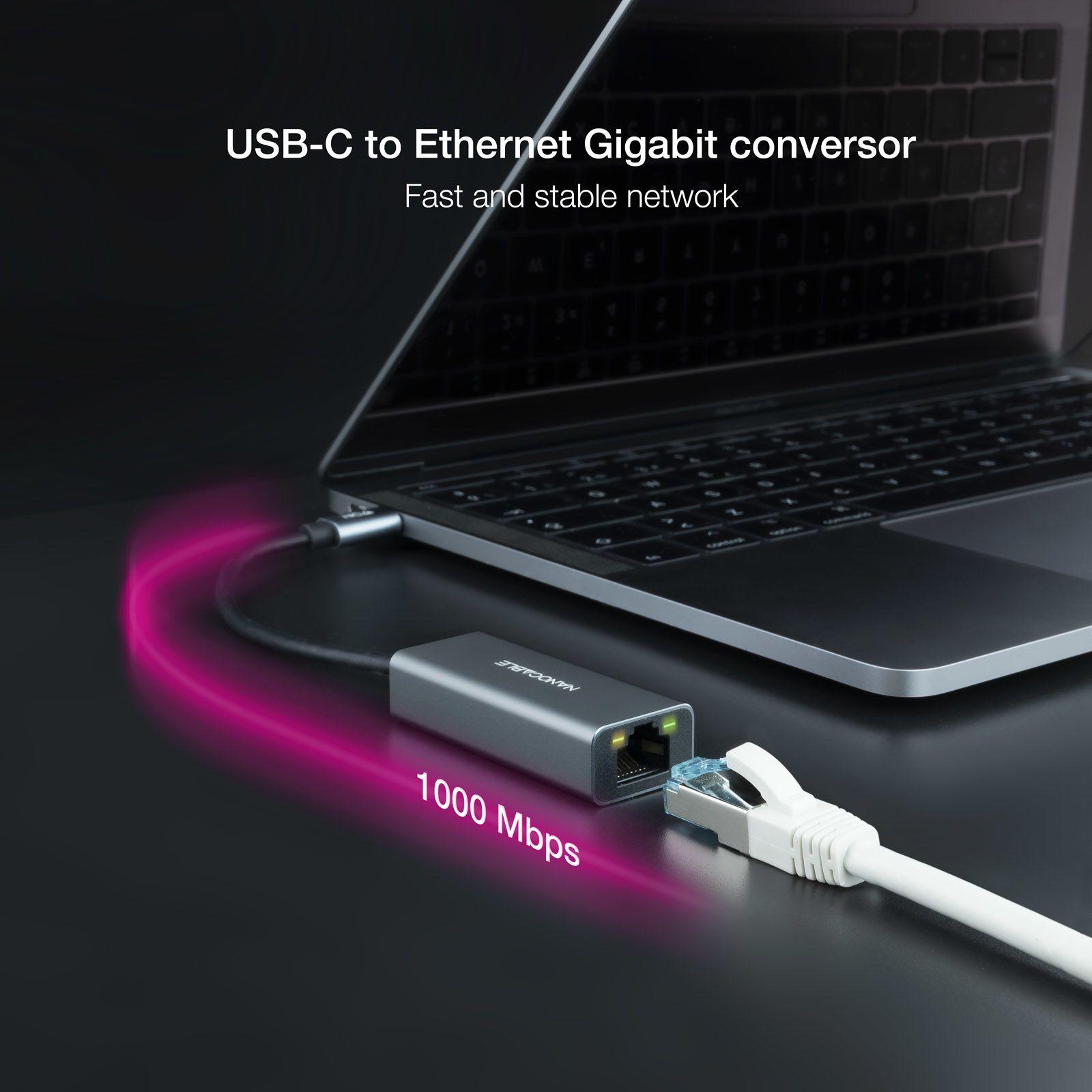 Adaptador USB-C para Ethernet NANOCABLE 10.03.0406 (USB Type-C - 1000 Mbit/s - Cinzento) — miniatura 3