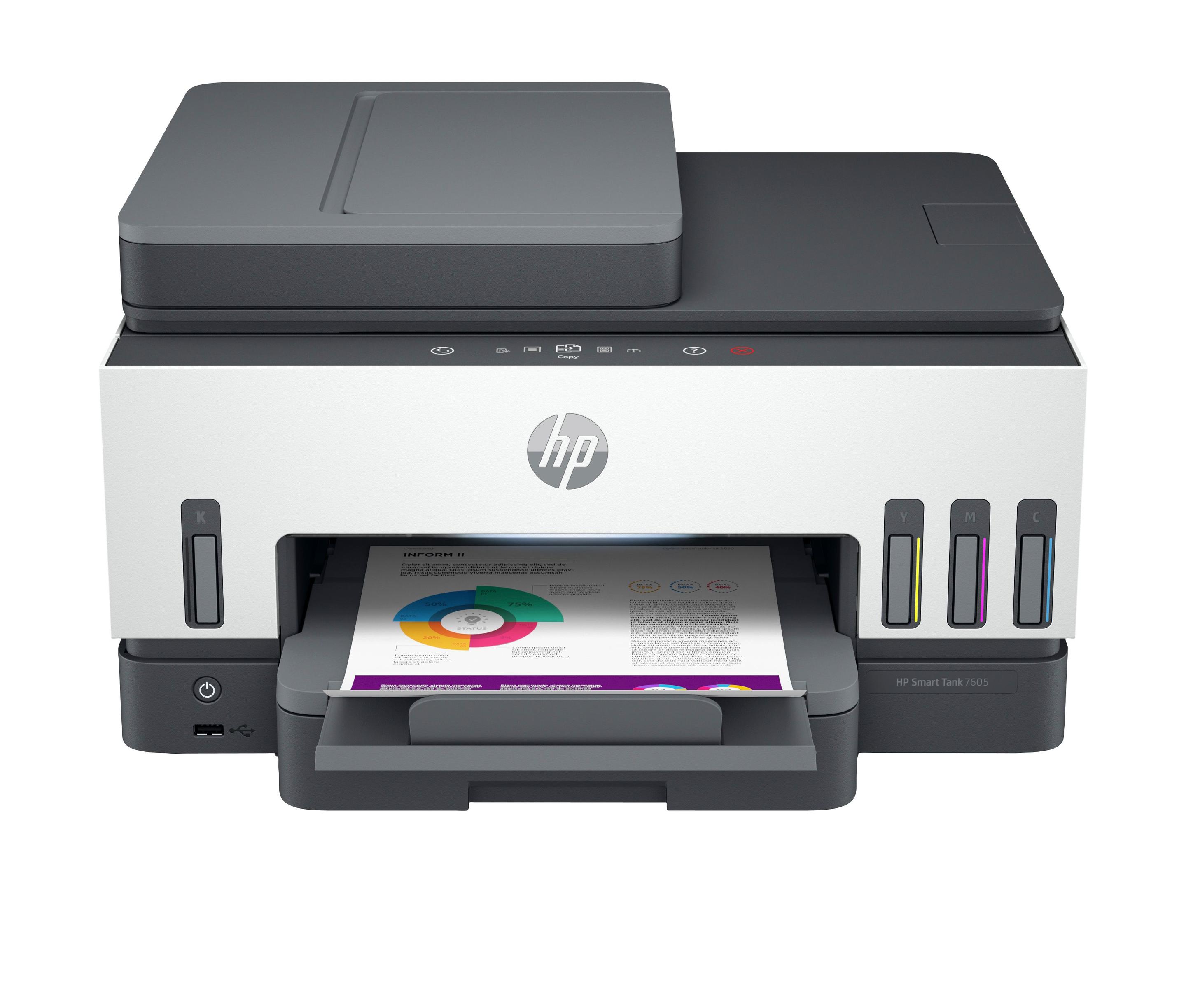 Impressora Multifunções HP Smart Tank 7605 (A4 - Impressão a cores - 250 folhas - Cinzento)
