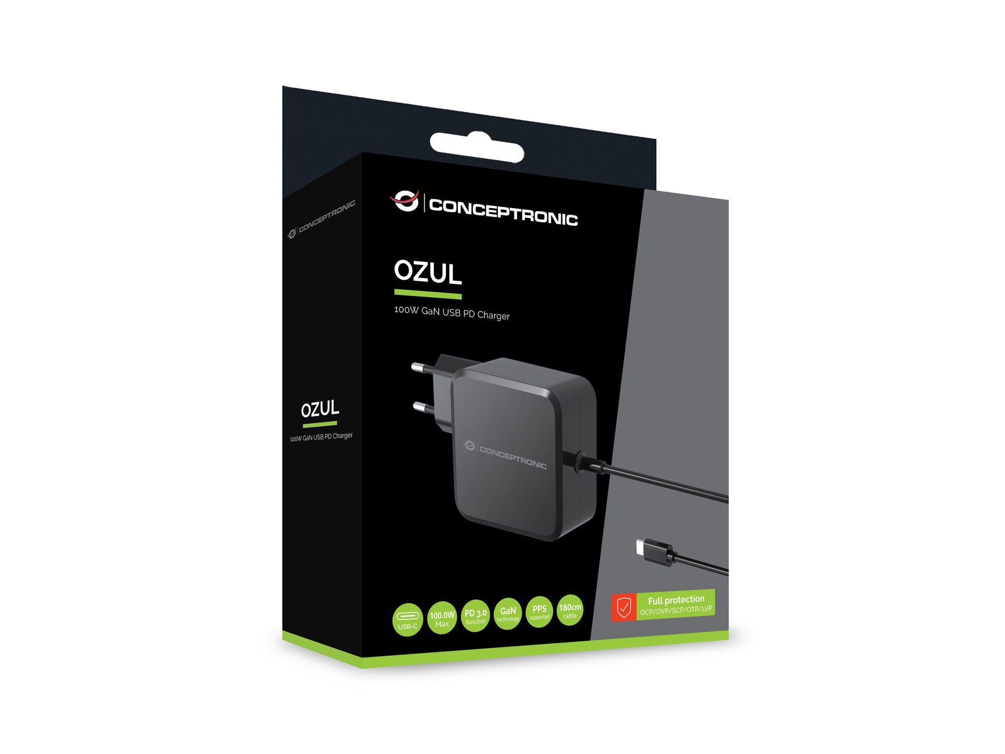 Carregador USB-C para Portátil CONCEPTRONIC OZUL05BE (100 W - Preto), miniatura 2