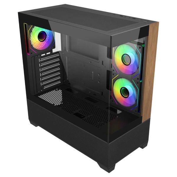 Caixa PC COOLER MASTER Elite 690 Wood (ATX, ITX, micro ATX - Midi Tower - Aço, vidro temperado, madeira - Preto)