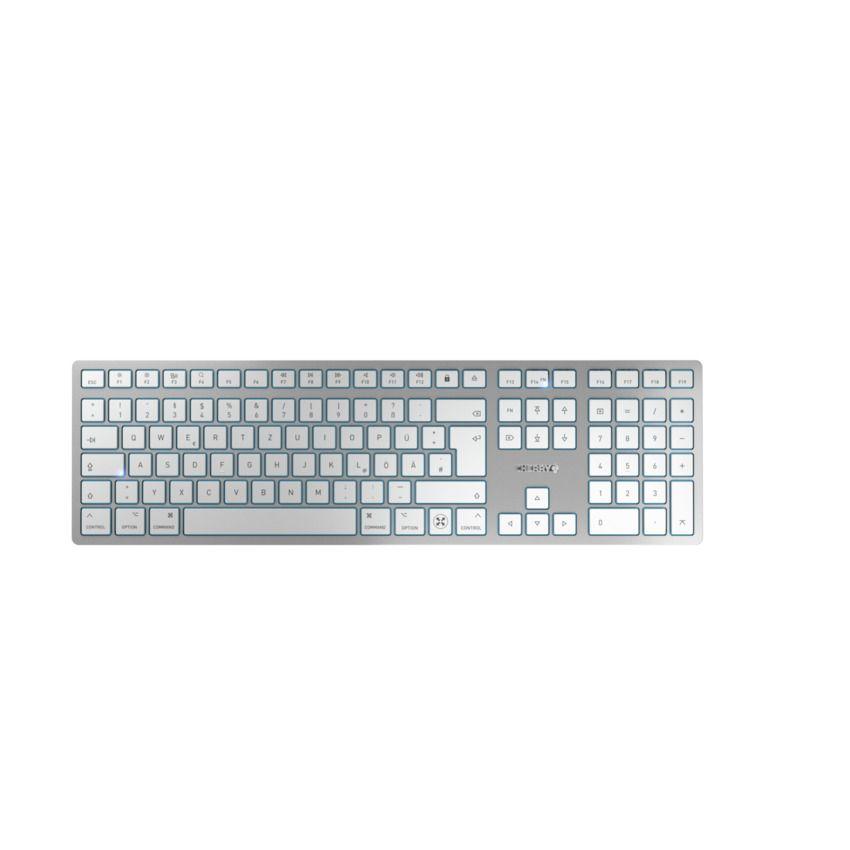 Teclado CHERRY KW 9100 SLIM FOR MAC (Alemão - Cherry SX - USB + Bluetooth - Prateado)
