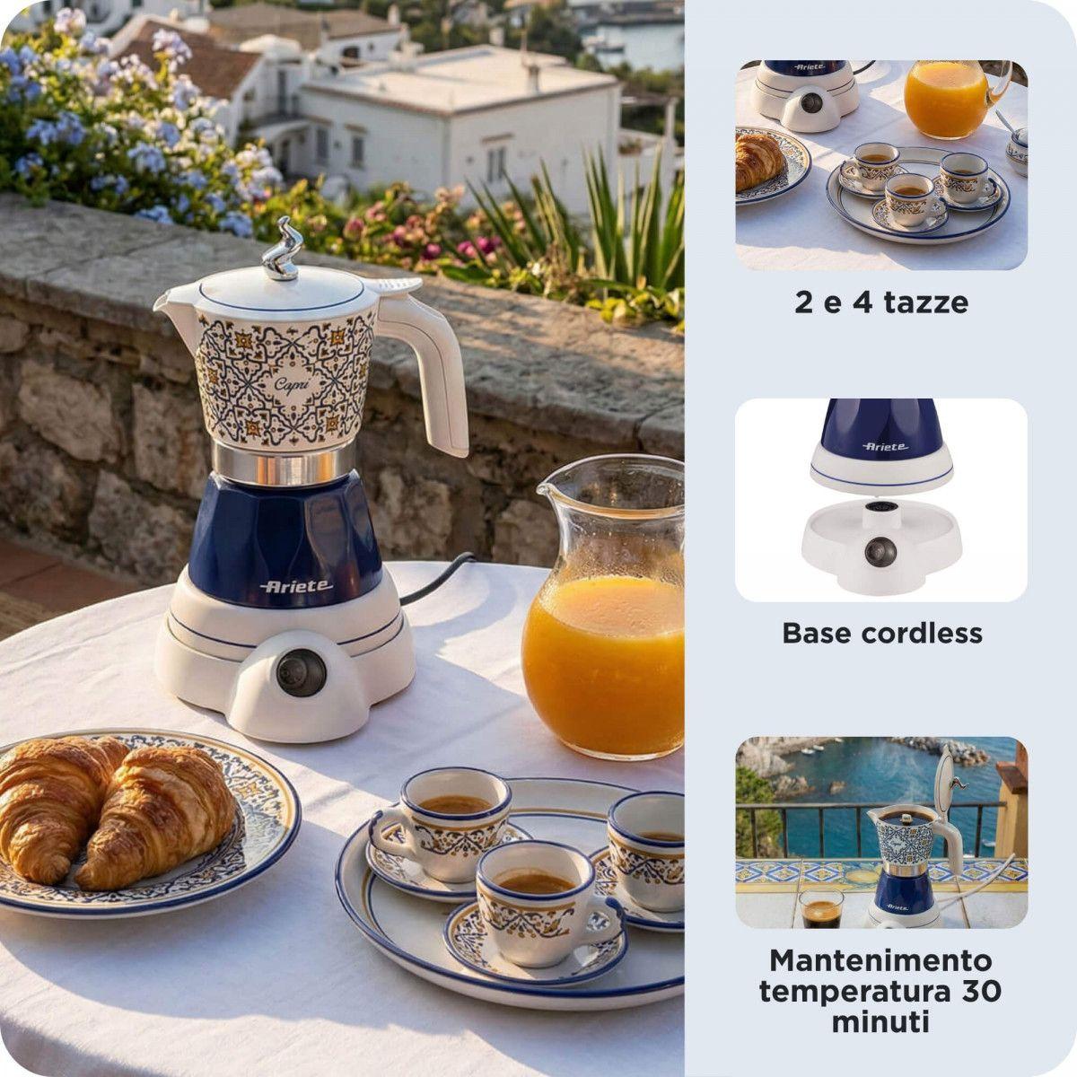 Cafeteira Italiana Elétrica ARIETE 1358 Capri (Café moído - 400 W - 5 bar - Azul e Branco), miniatura 4