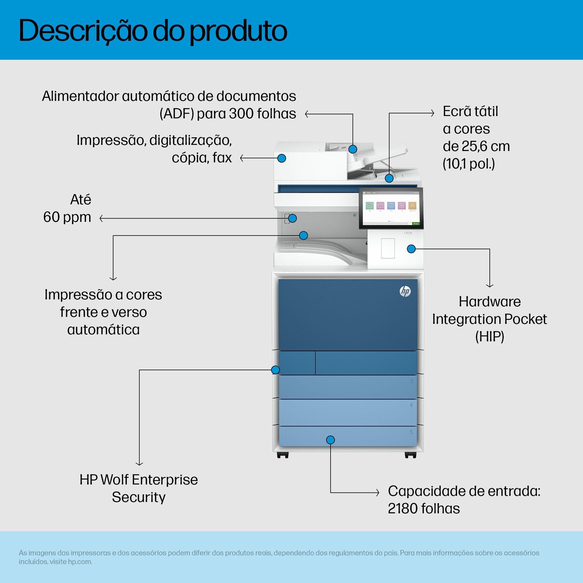 Impressora Multifunções Laser HP LaserJet Enterprise 8801dn (A3 - Impressão a cores - 2180 folhas - Azul e Branco), miniatura 2