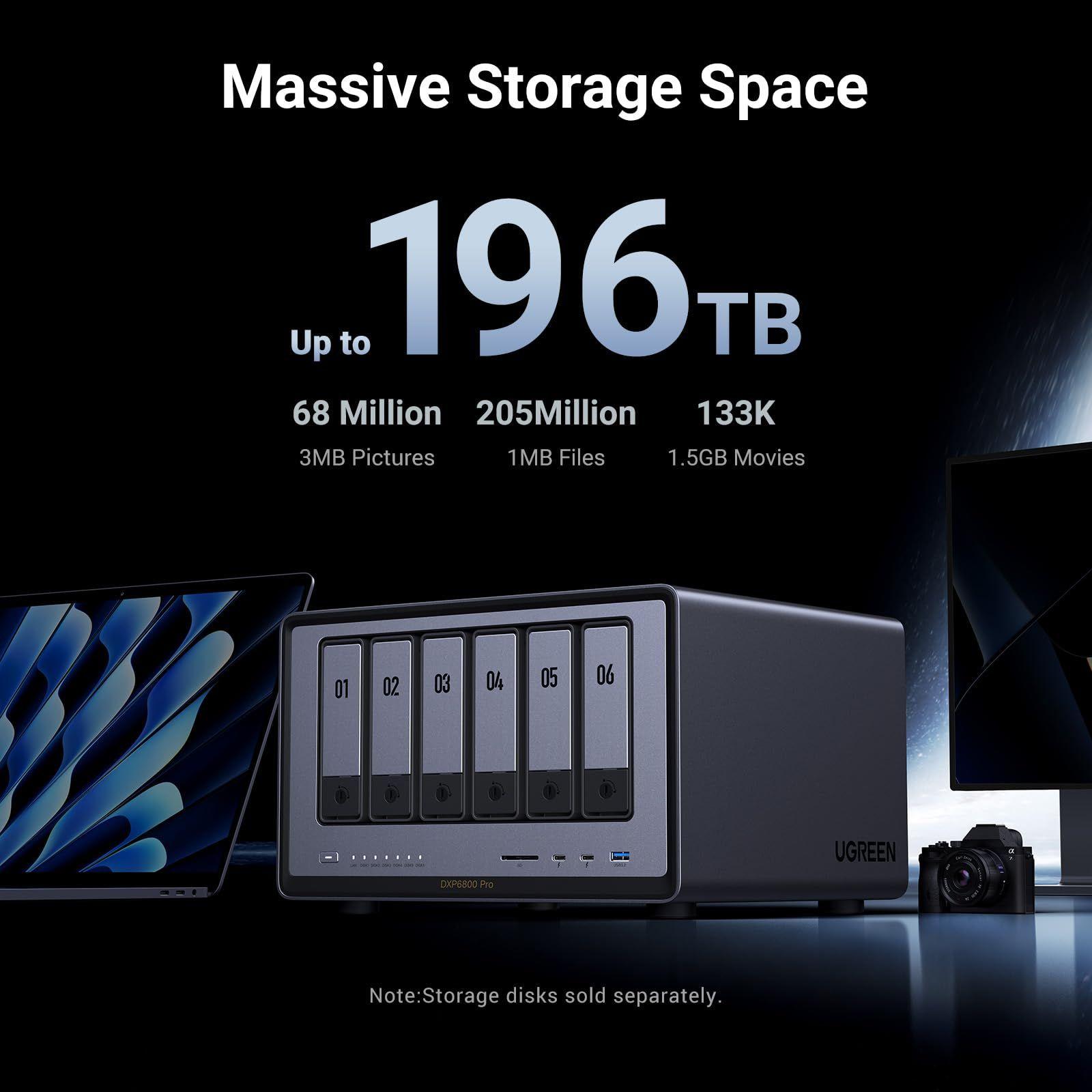 NAS UGREEN NASync DXP6800 Pro (M.2, SATA - 8 GB - 6 baias - Cinzento e Preto) — miniatura 4