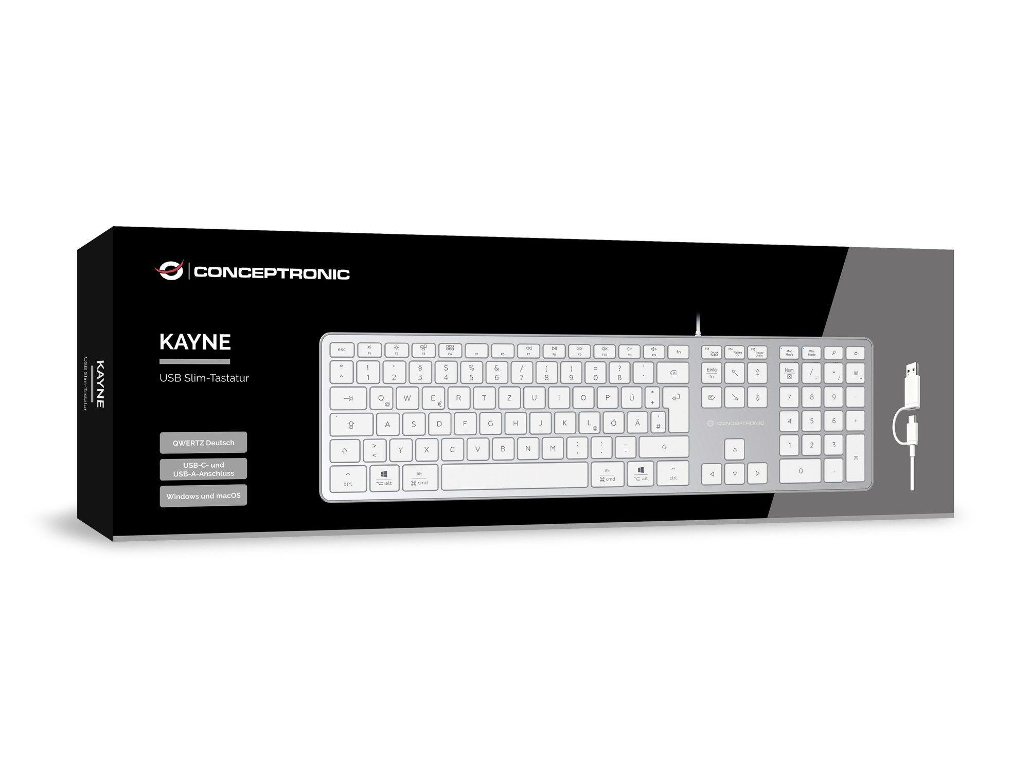 Teclado CONCEPTRONIC KAYNE02WDE (Alemão - Tamanho completo - USB - Branco) — miniatura 3