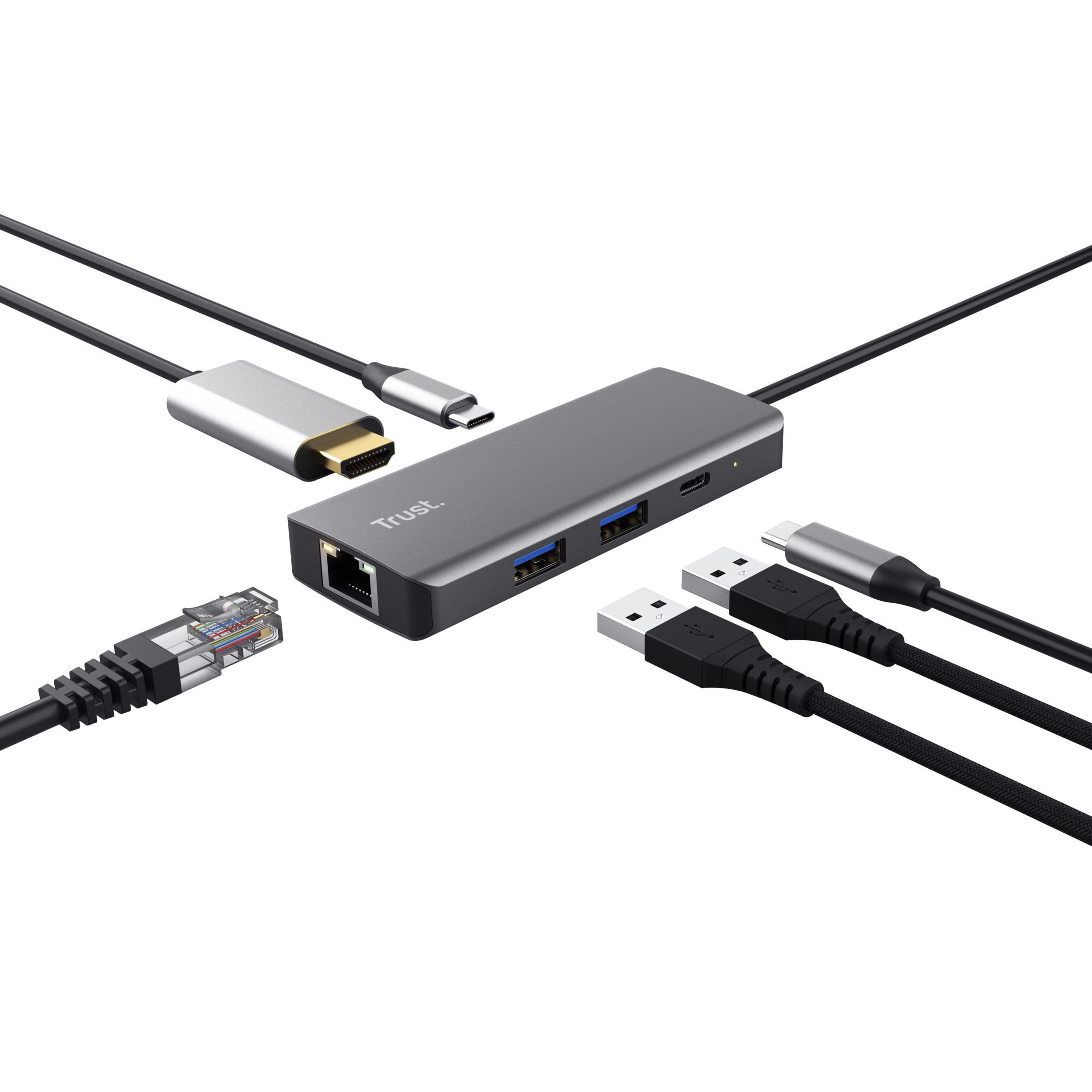 Adaptador Multiportas TRUST Dalyx 24968 (0,2 m - USB Type-C - USB 2.0 - Prateado) — miniatura 3